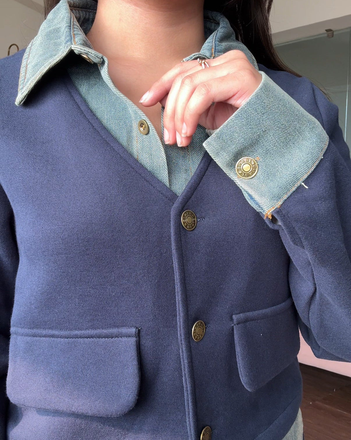 Denim Cardigan Detailing Denim Co-ord Set