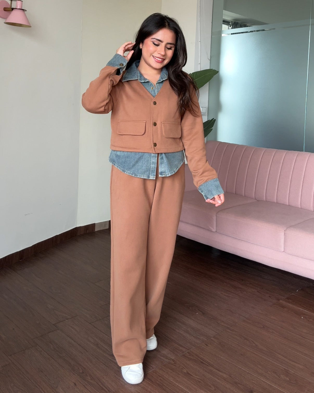 Denim Cardigan Detailing Denim Co-ord Set