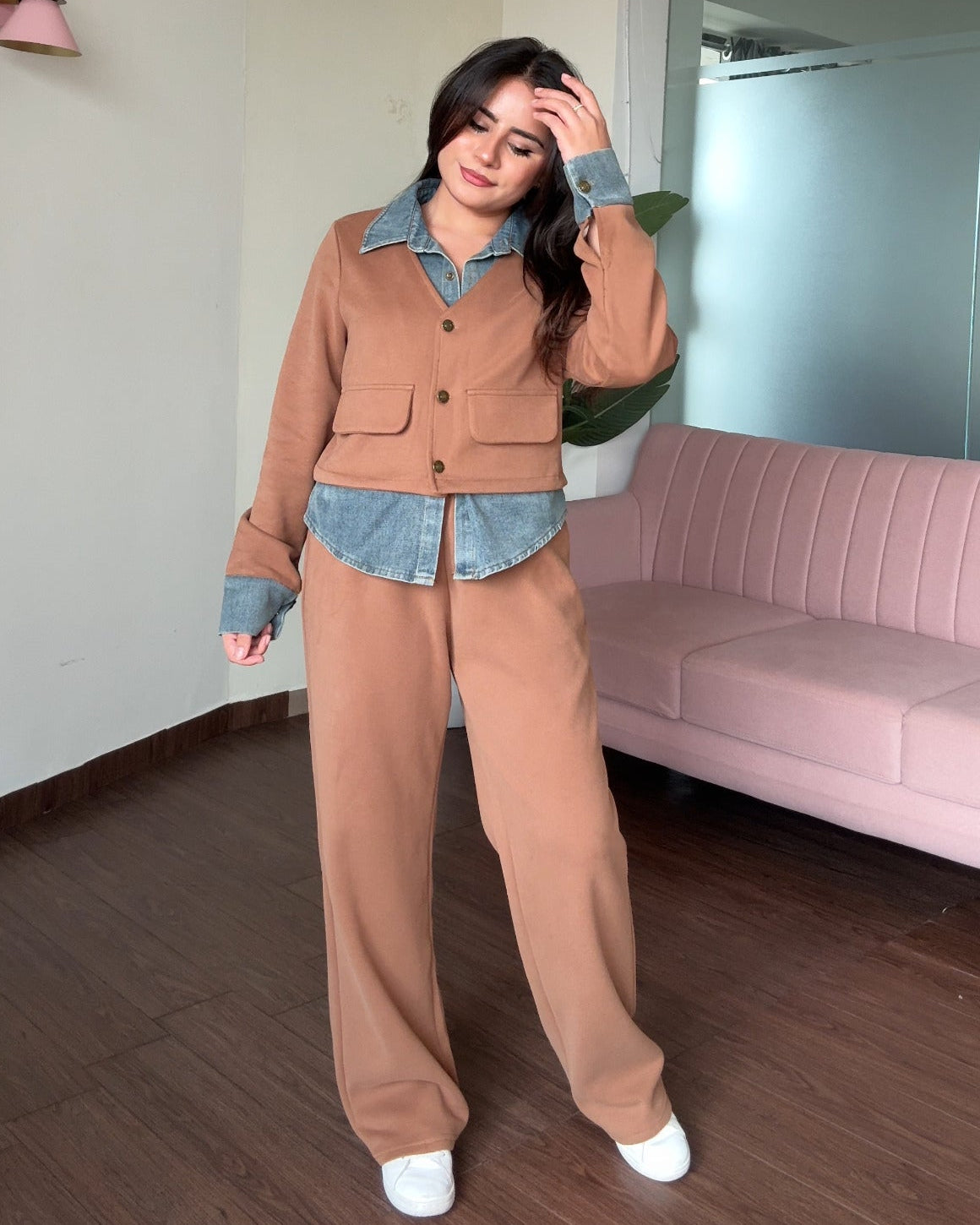 Denim Cardigan Detailing Denim Co-ord Set