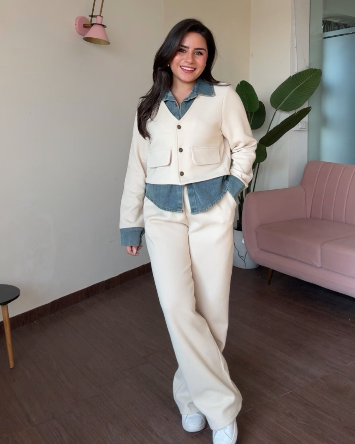 Denim Cardigan Detailing Denim Co-ord Set