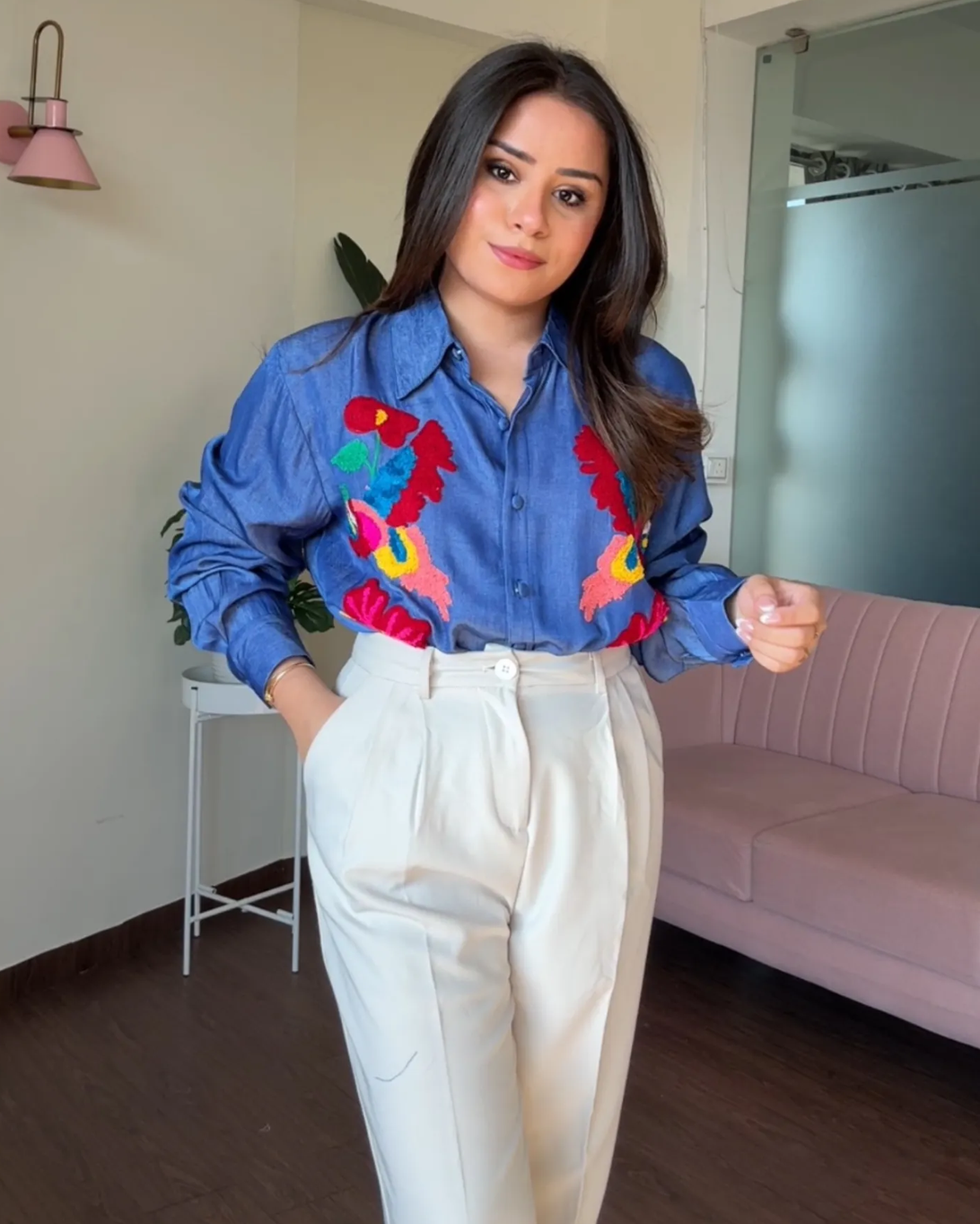 Denim Multicolor Embroidery Shirt