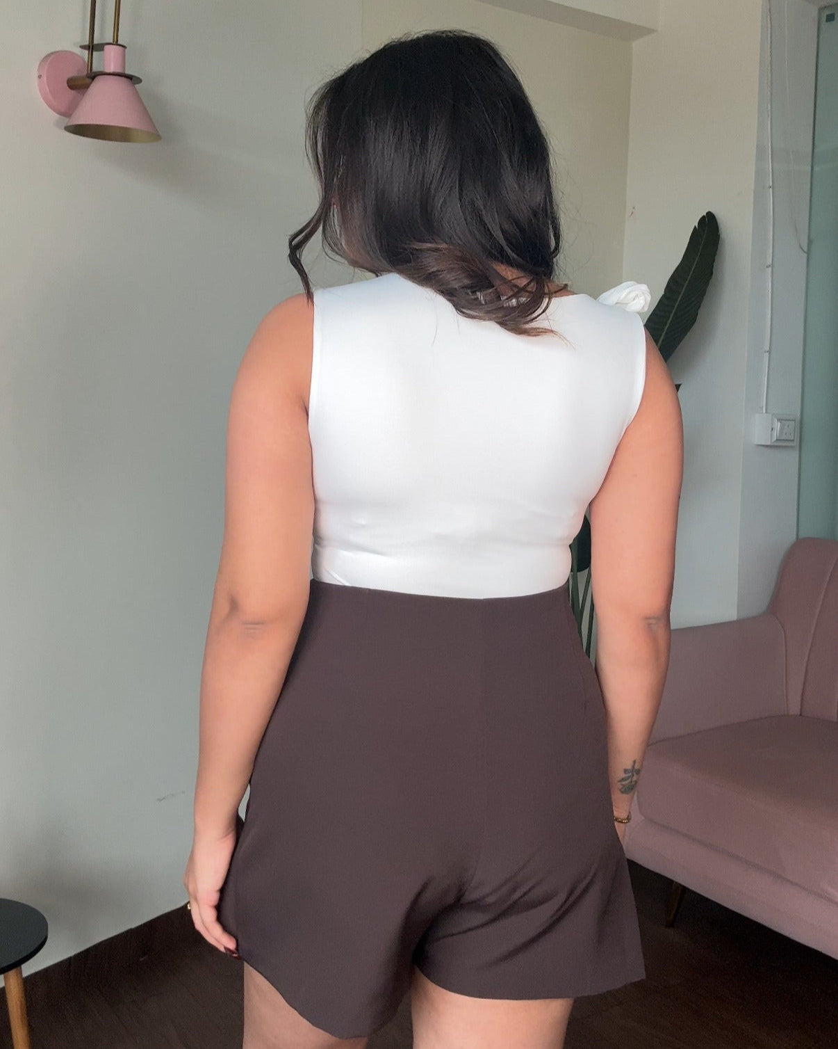 Drop Shoulder Tie Up Fitted Bodysuit