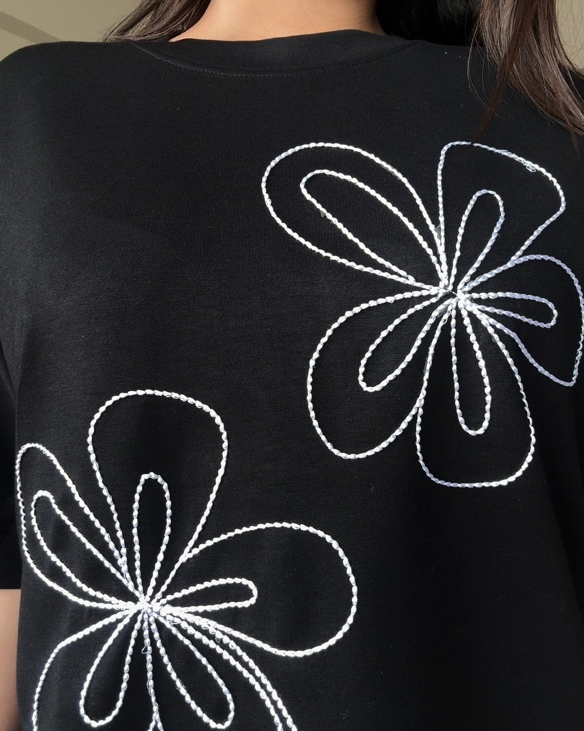 Embroidered Dual Floral Relaxed Tee