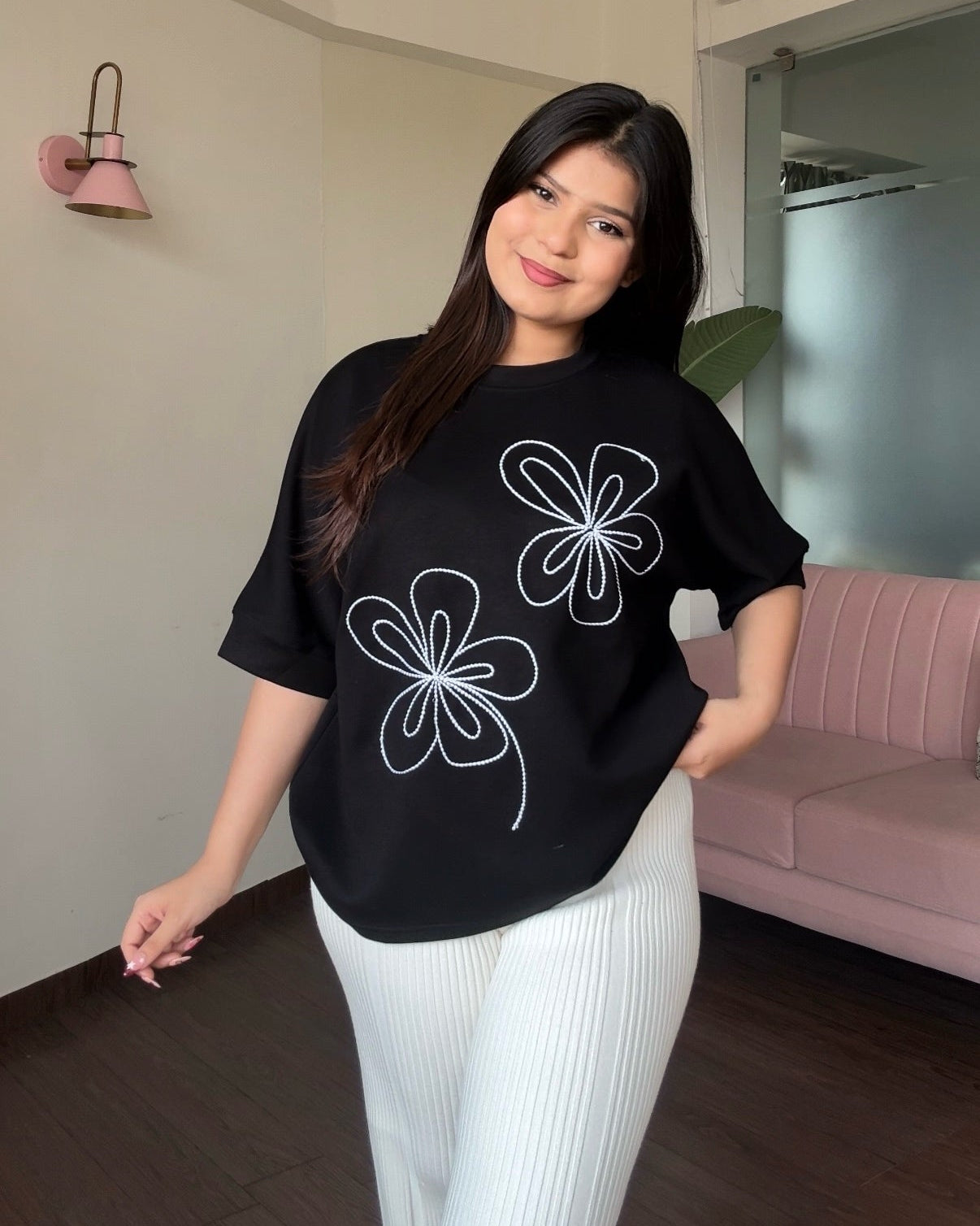 Embroidered Dual Floral Relaxed Tee