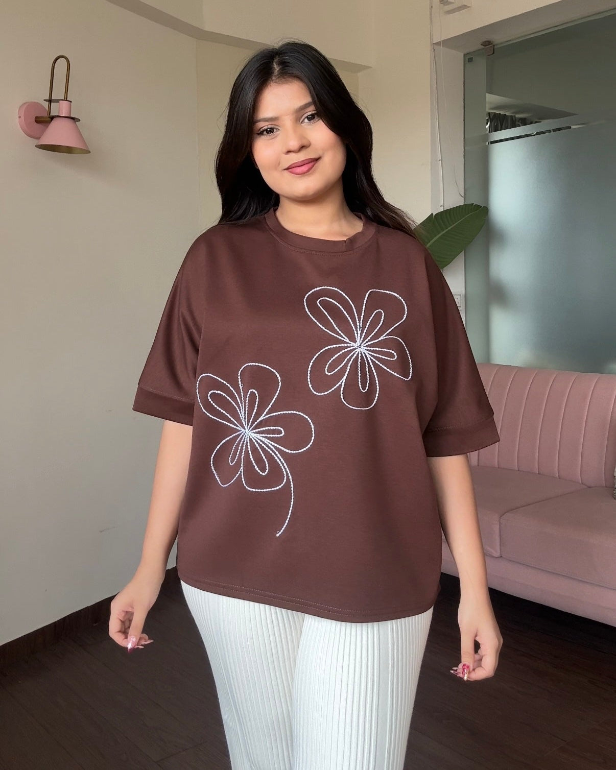 Embroidered Dual Floral Relaxed Tee