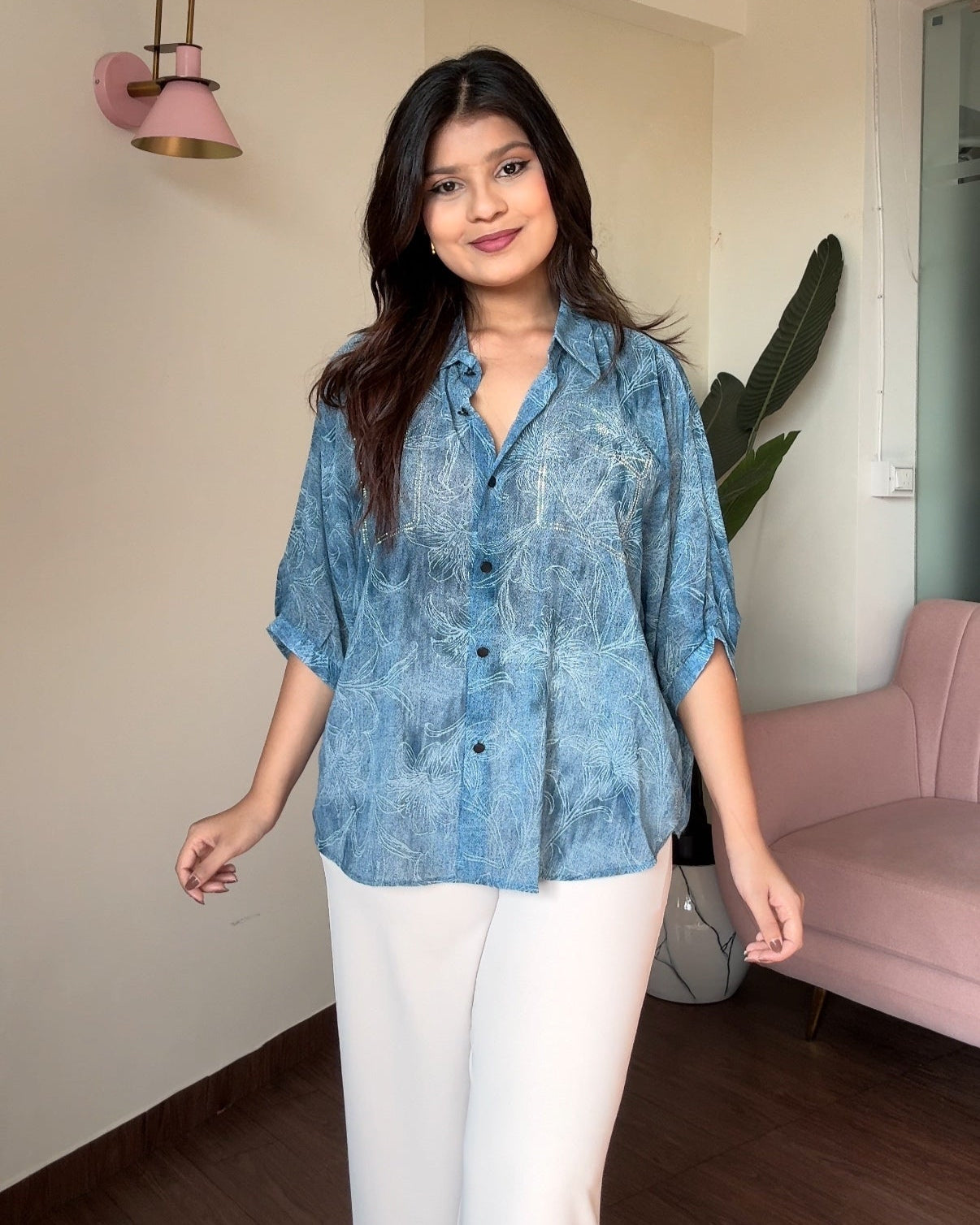 Faux Denim Patchwork Shirt