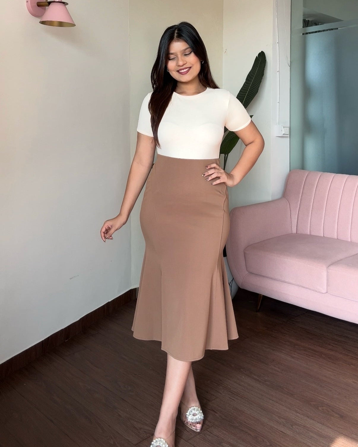 Fit And Flared Basic Midi Skirt