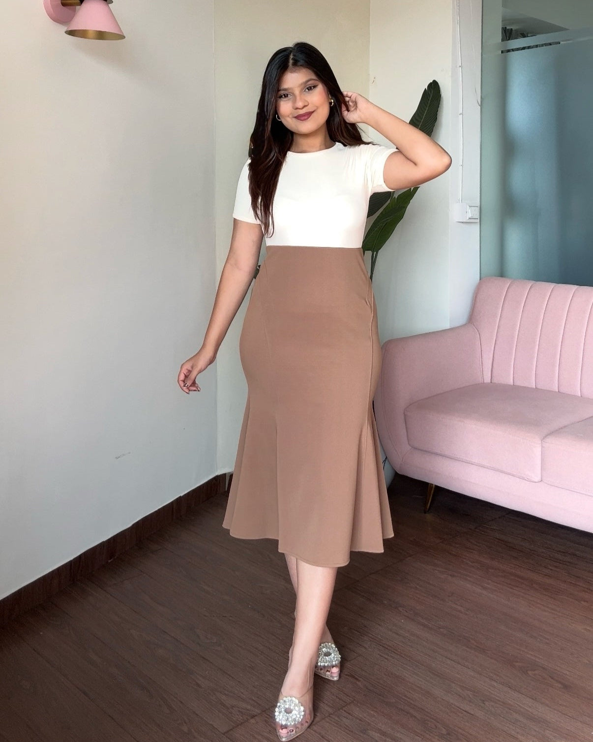 Fit And Flared Basic Midi Skirt