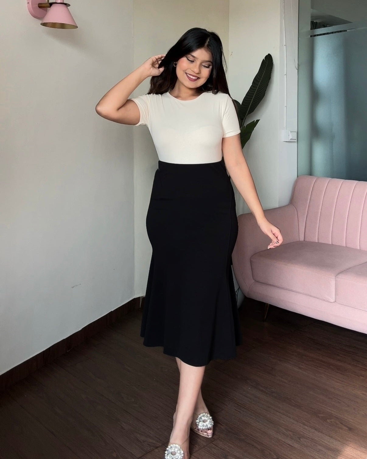 Fit And Flared Basic Midi Skirt
