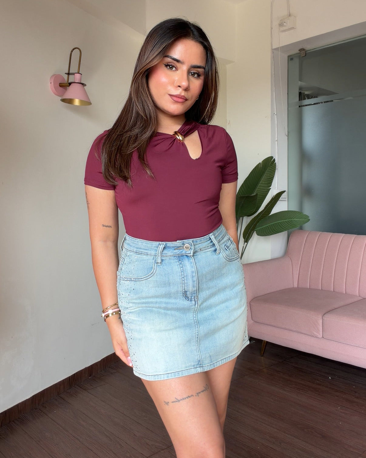 Fitted Cut Out Detailing With Golden Buckle Top