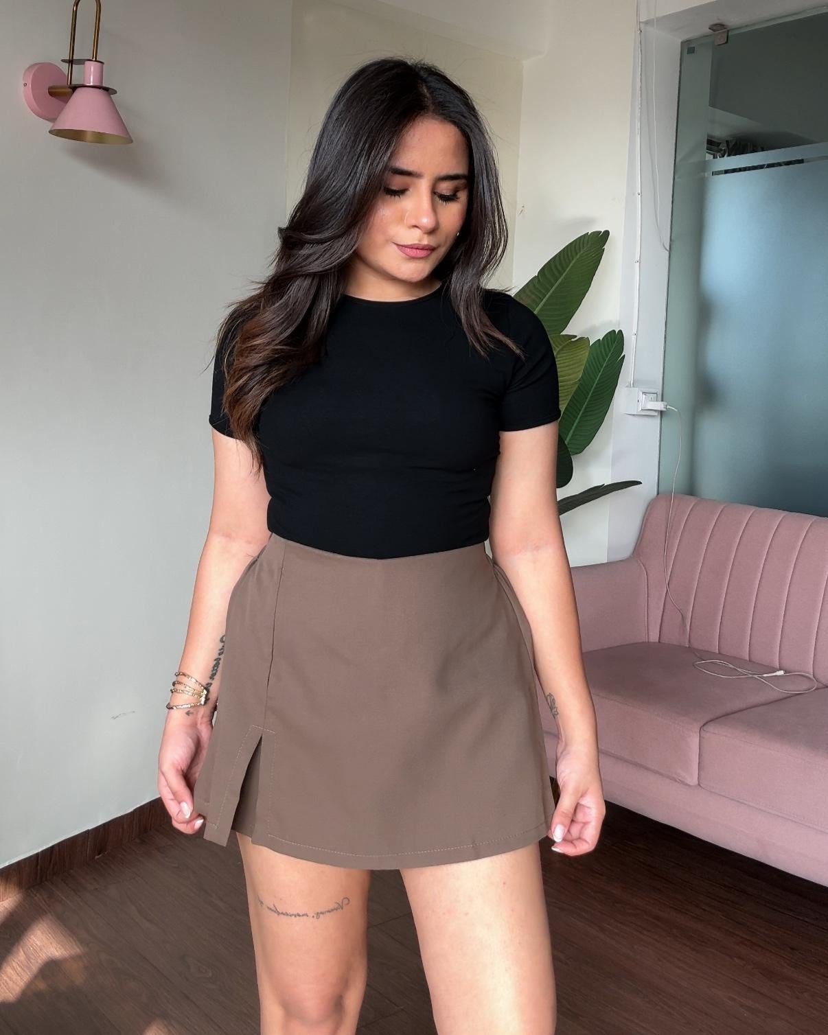 Fitted Solid Skort For Women