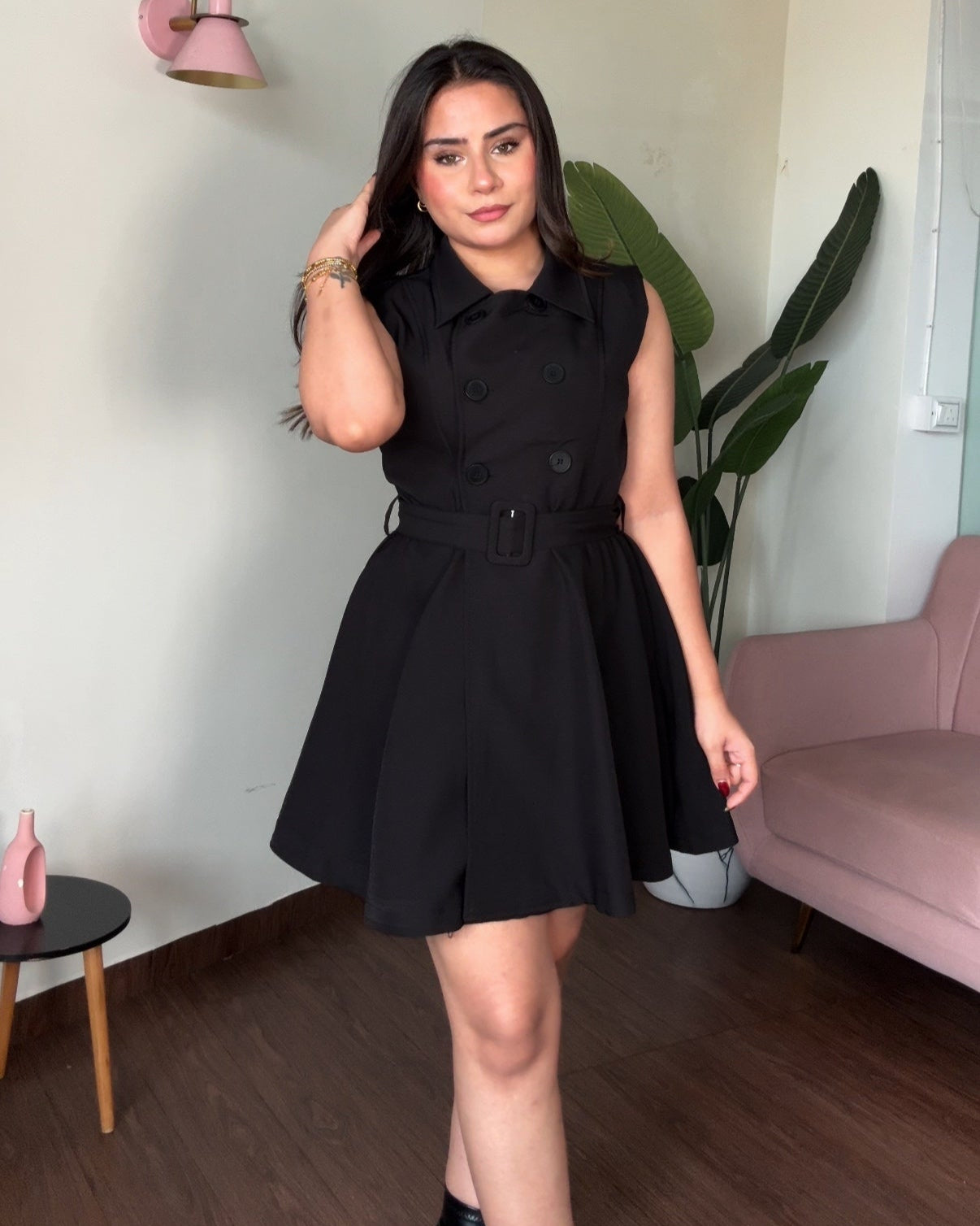 Flared Button Up Collared Trench Mini Dress