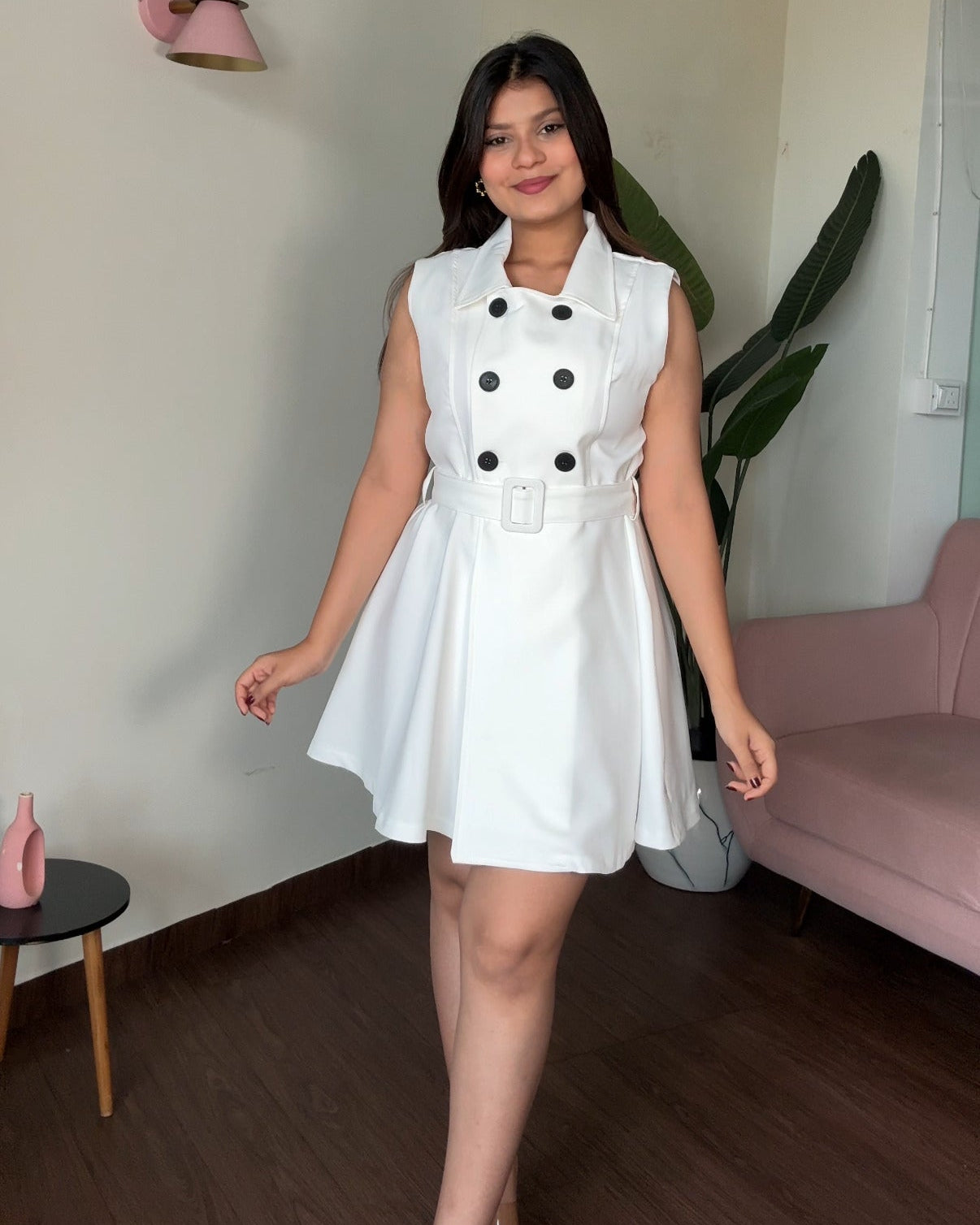 Flared Button Up Collared Trench Mini Dress