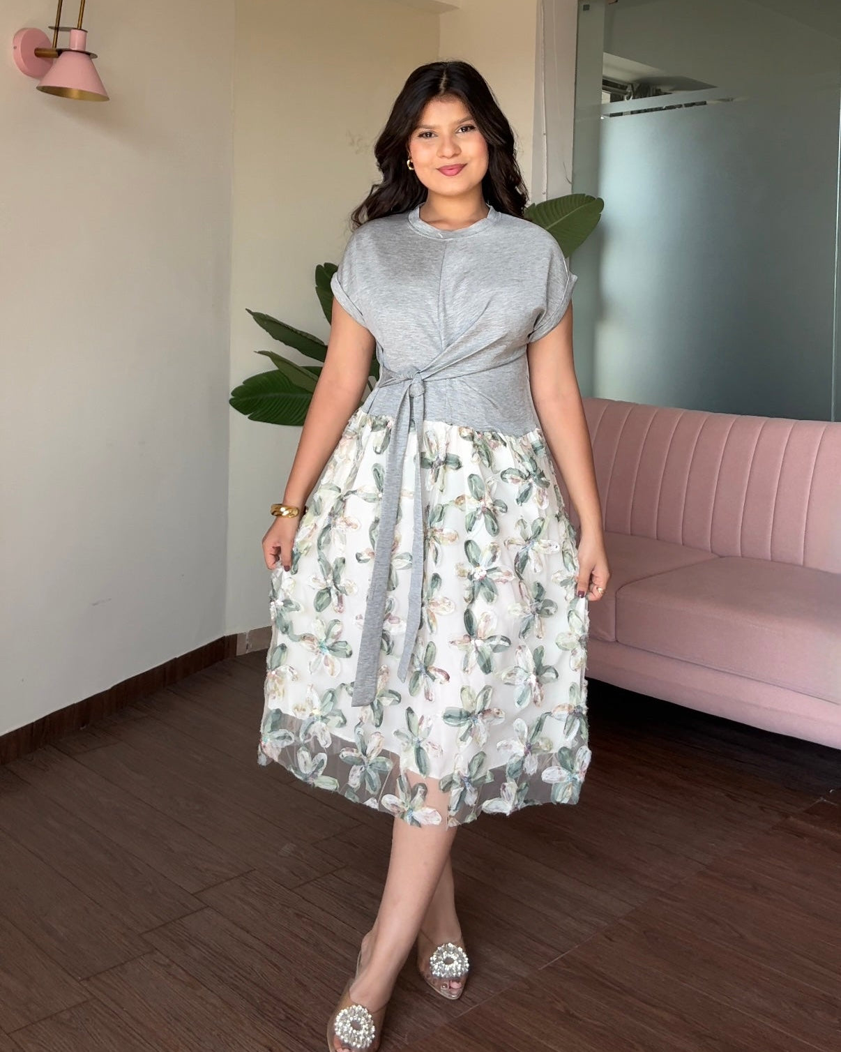 Floral Detailing T-Shirt Midi Dress