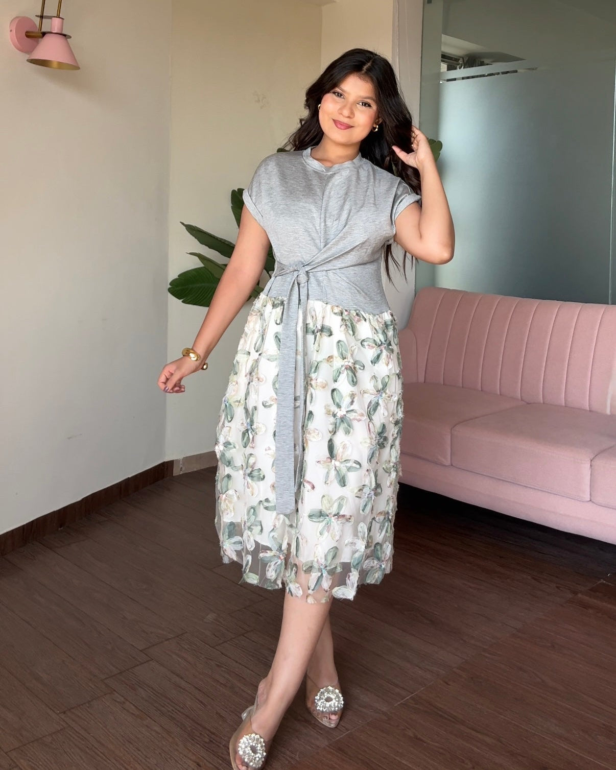 Floral Detailing T-Shirt Midi Dress