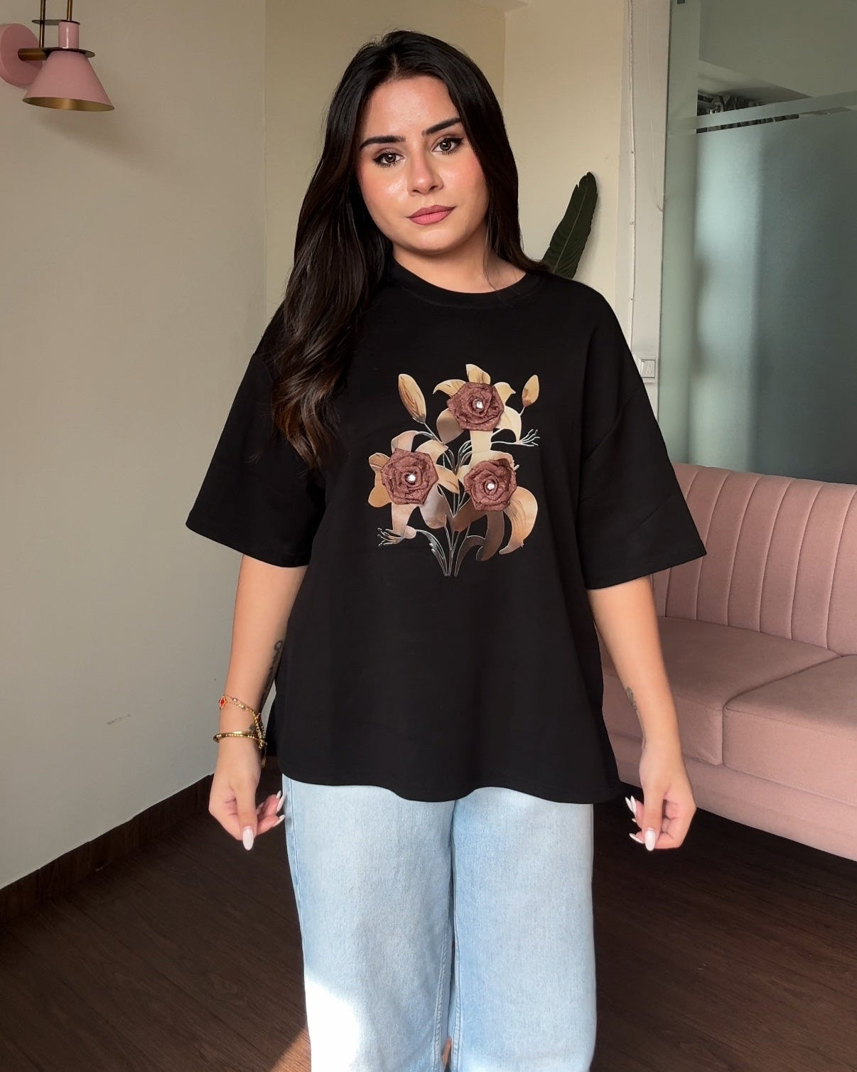 Floral Embellished Oversized Tee