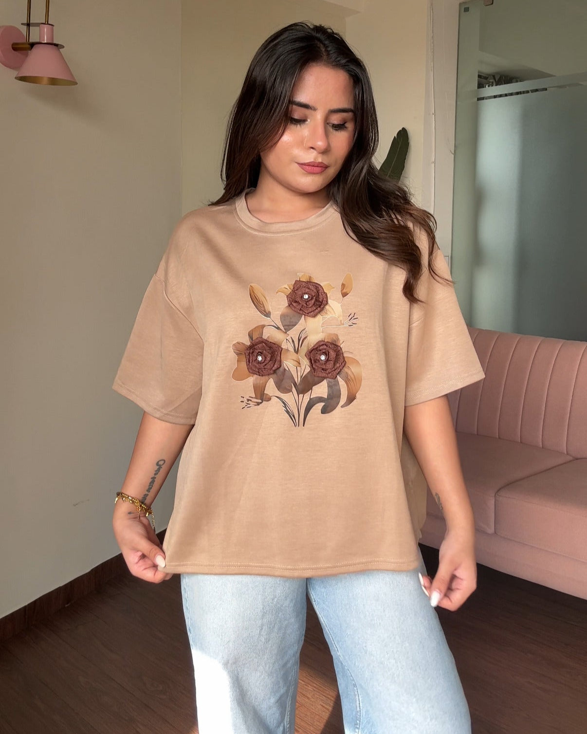 Floral Embellished Oversized Tee