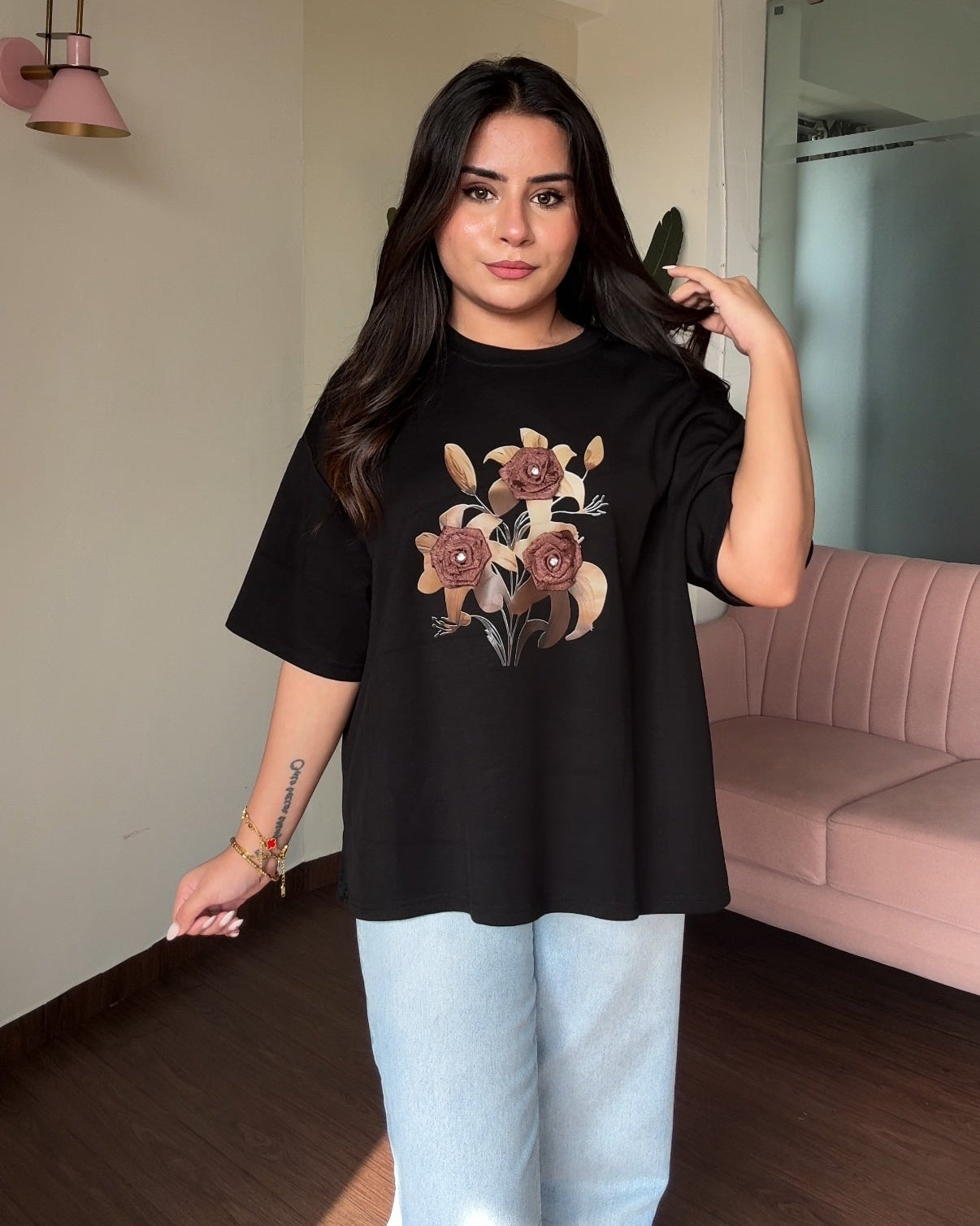 Floral Embellished Oversized Tee