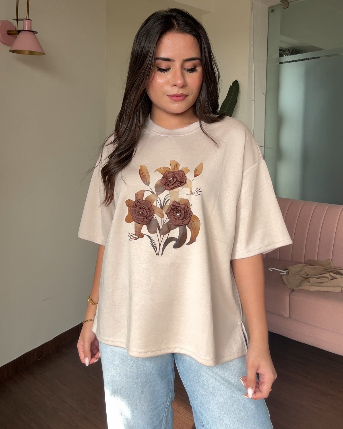 Floral Embellished Oversized Tee
