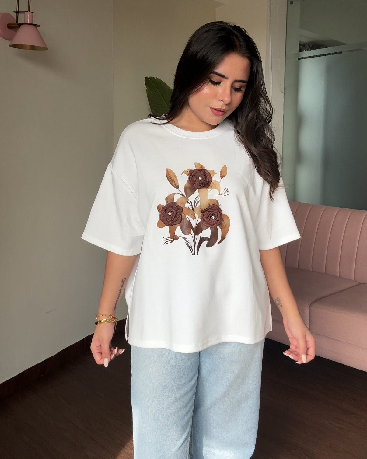 Floral Embellished Oversized Tee