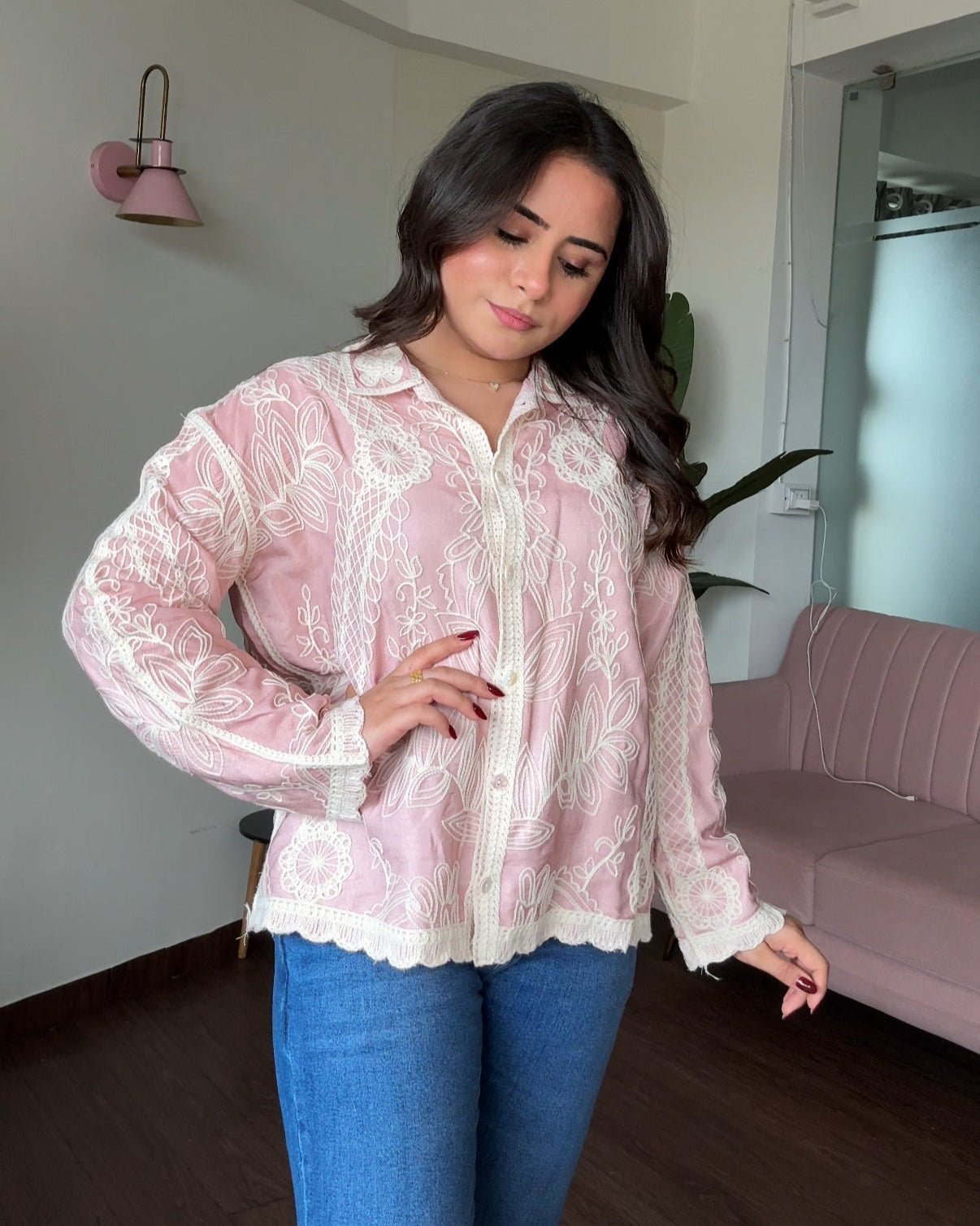 Floral Embroidery Full Sleeve Cotton Shirt