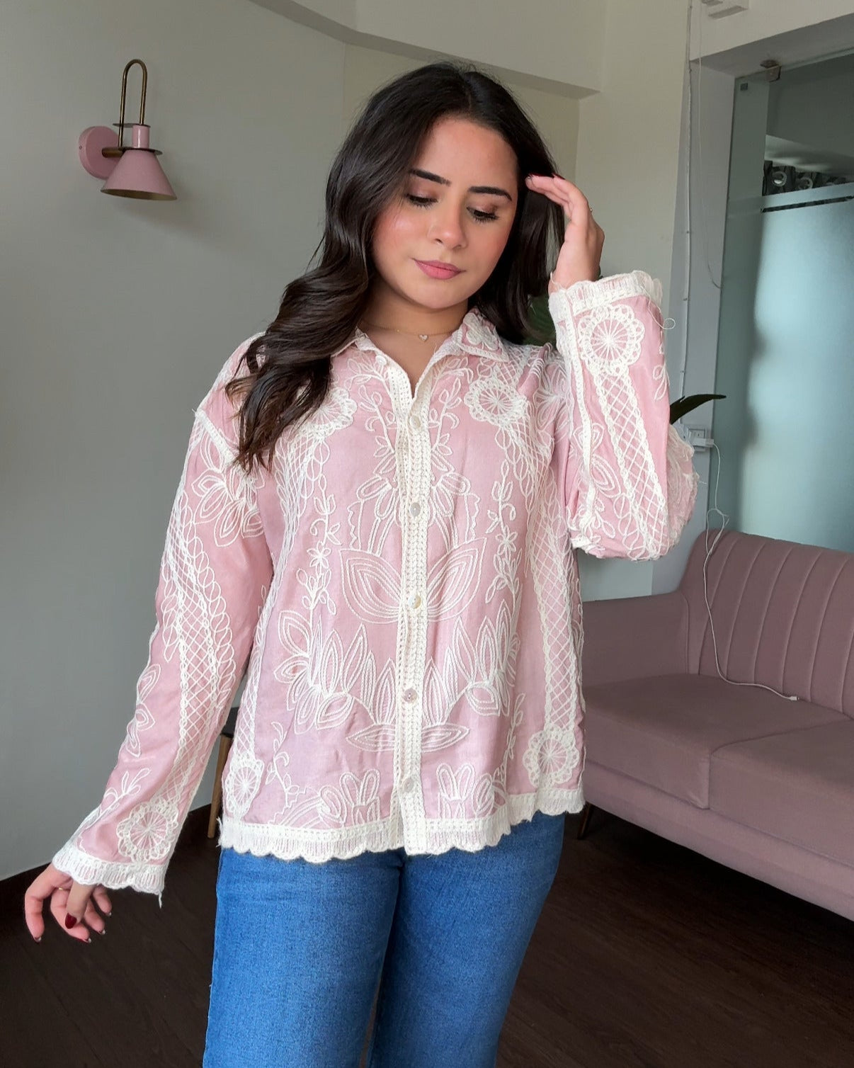 Floral Embroidery Full Sleeve Cotton Shirt