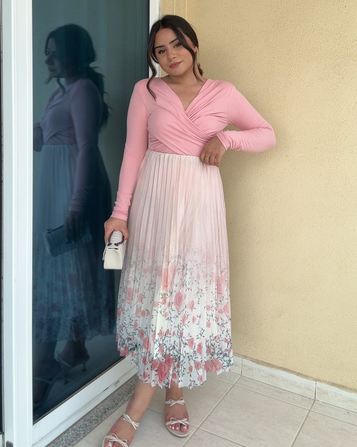 Floral Ombré Chiffon Pleated Skirt