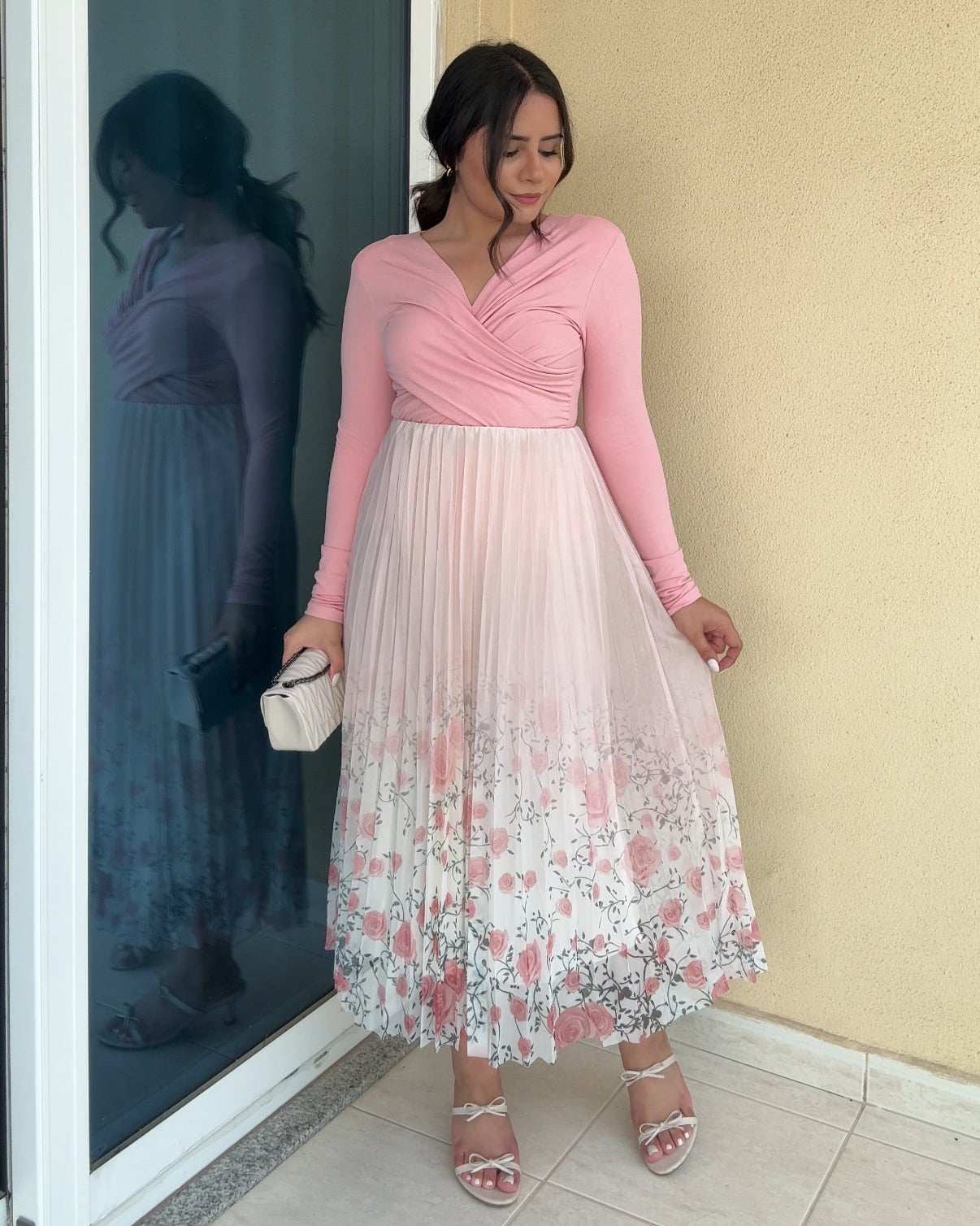 Floral Ombré Chiffon Pleated Skirt