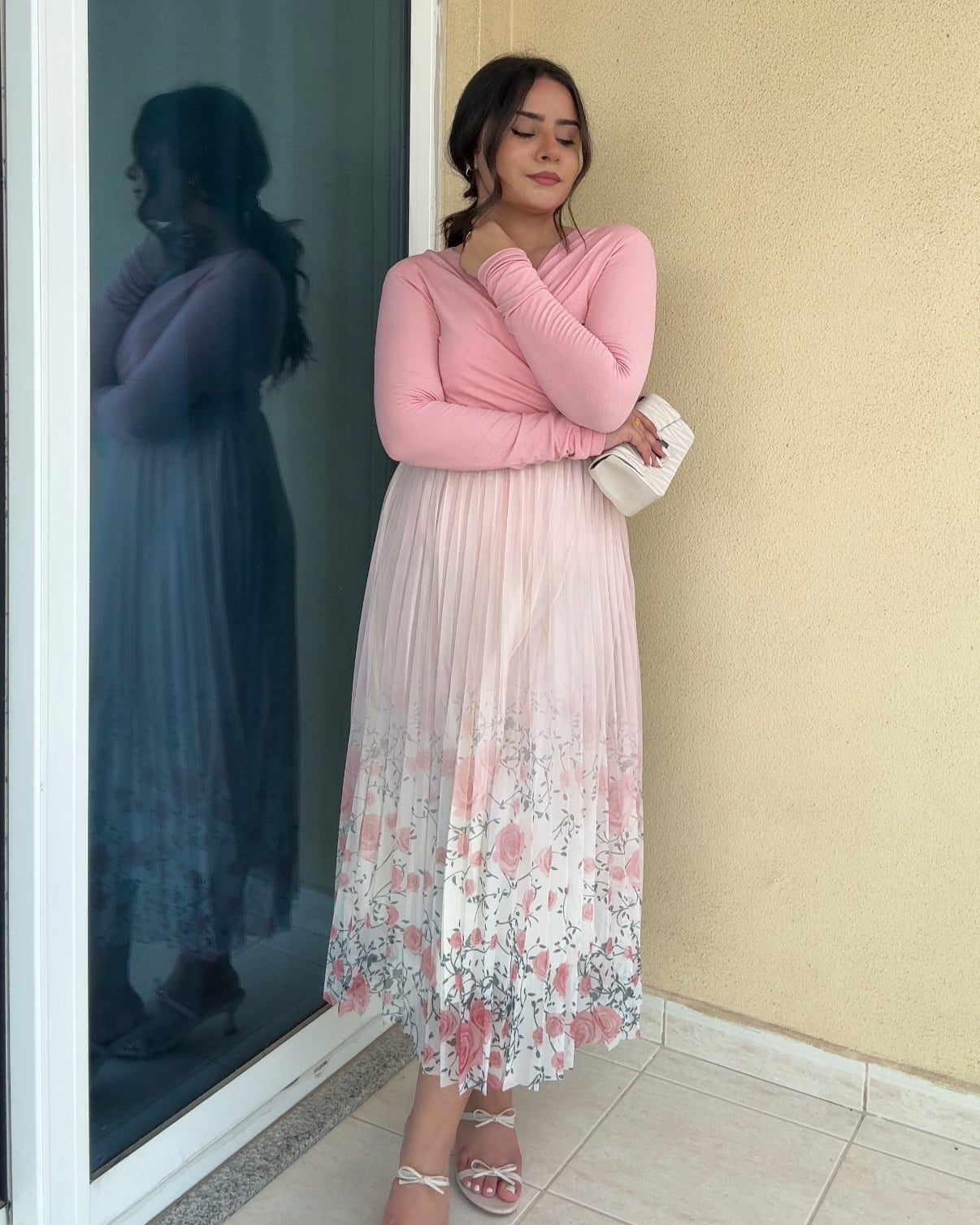 Floral Ombré Chiffon Pleated Skirt