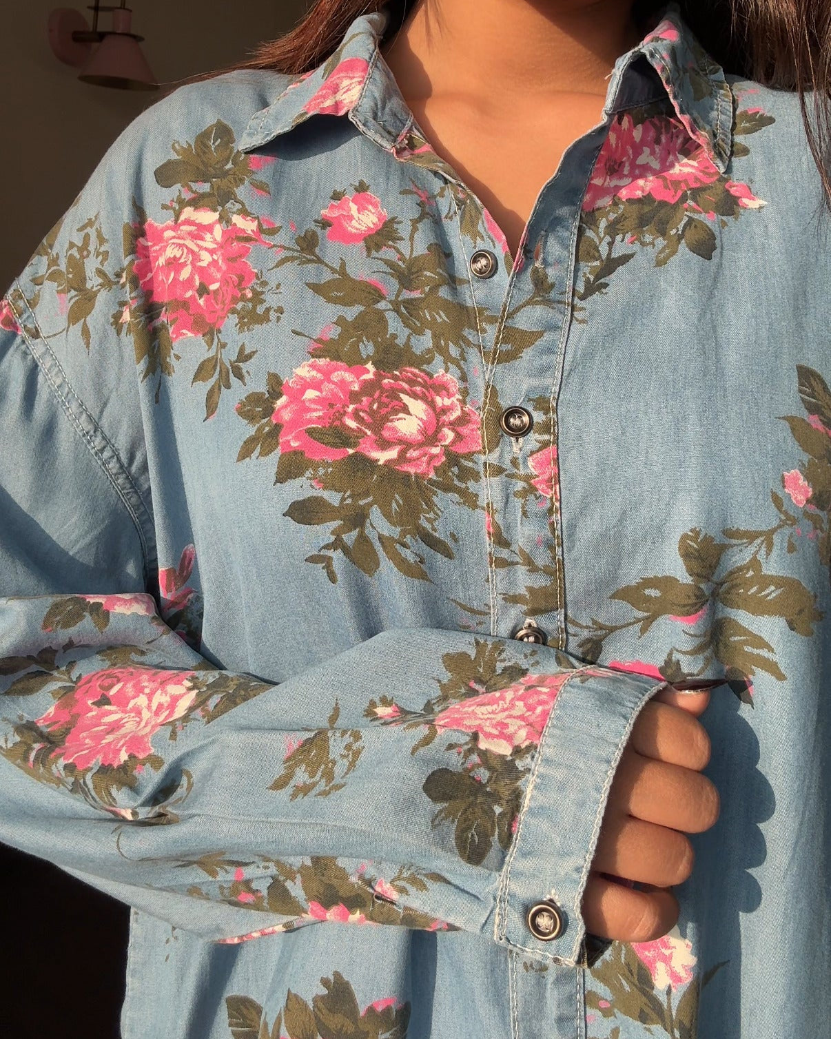 Floral Printed Denim Shirt