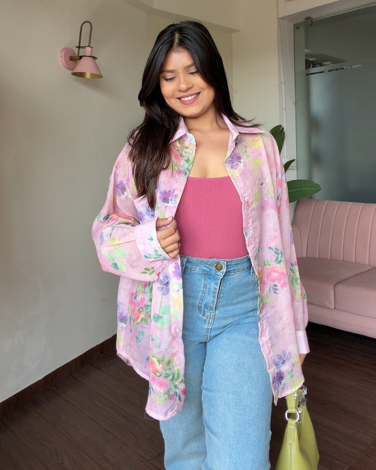 Floral Sheer Relaxed Fit Summer Shirt With Cami Top
