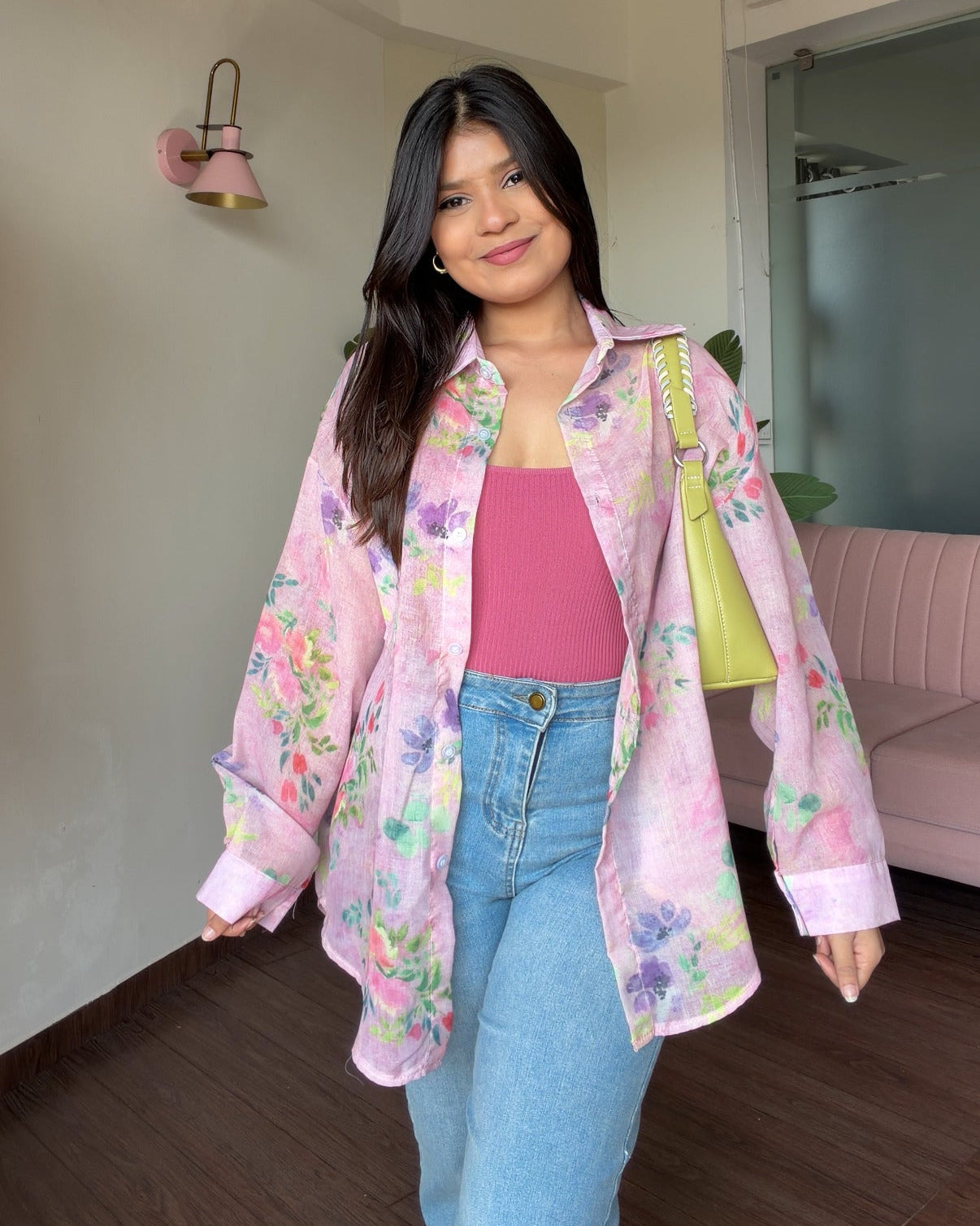 Floral Sheer Relaxed Fit Summer Shirt With Cami Top