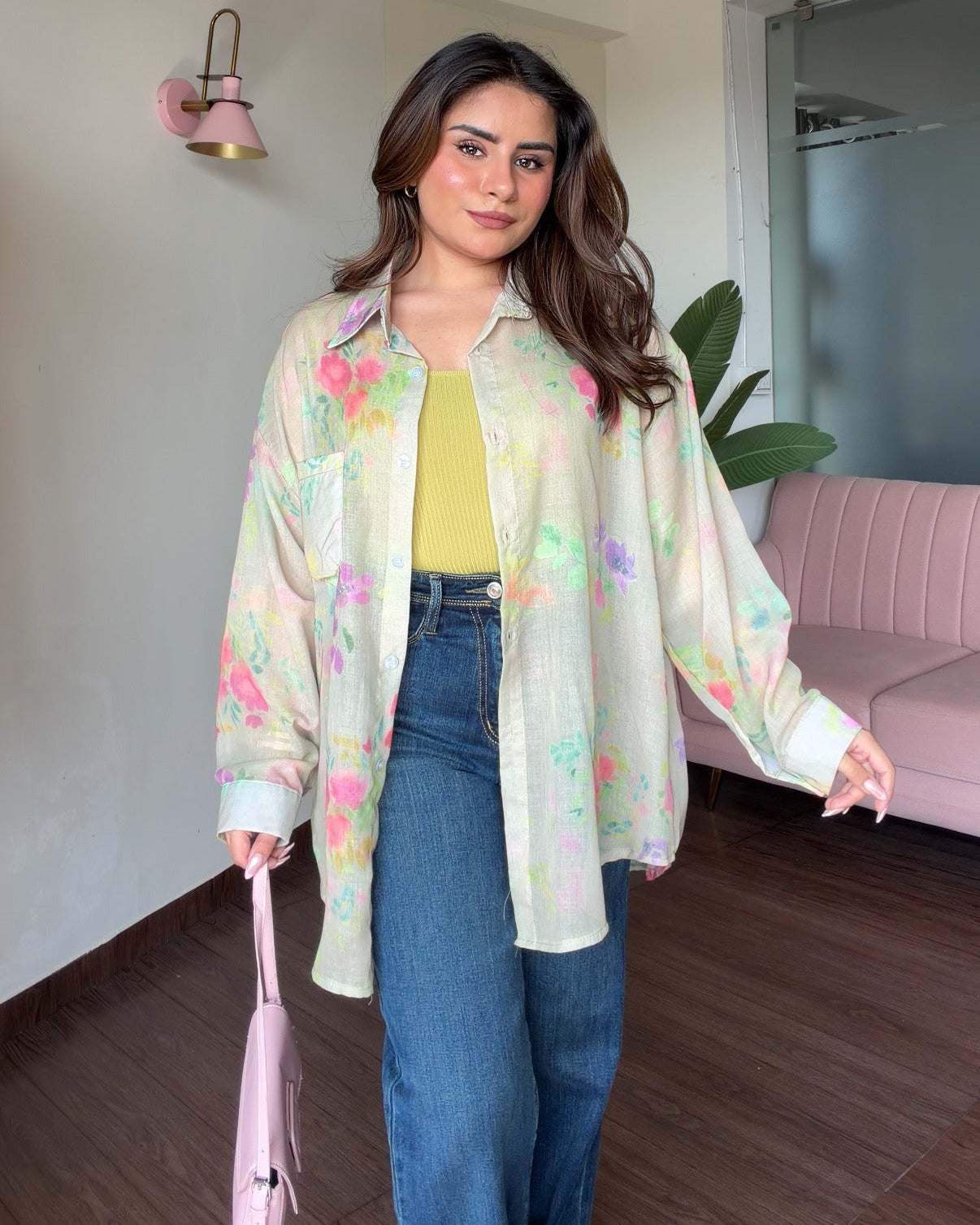 Floral Sheer Relaxed Fit Summer Shirt With Cami Top