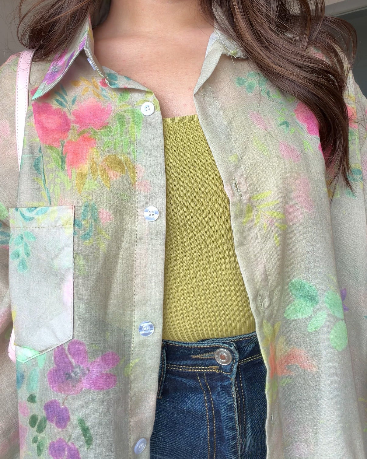 Floral Sheer Relaxed Fit Summer Shirt With Cami Top