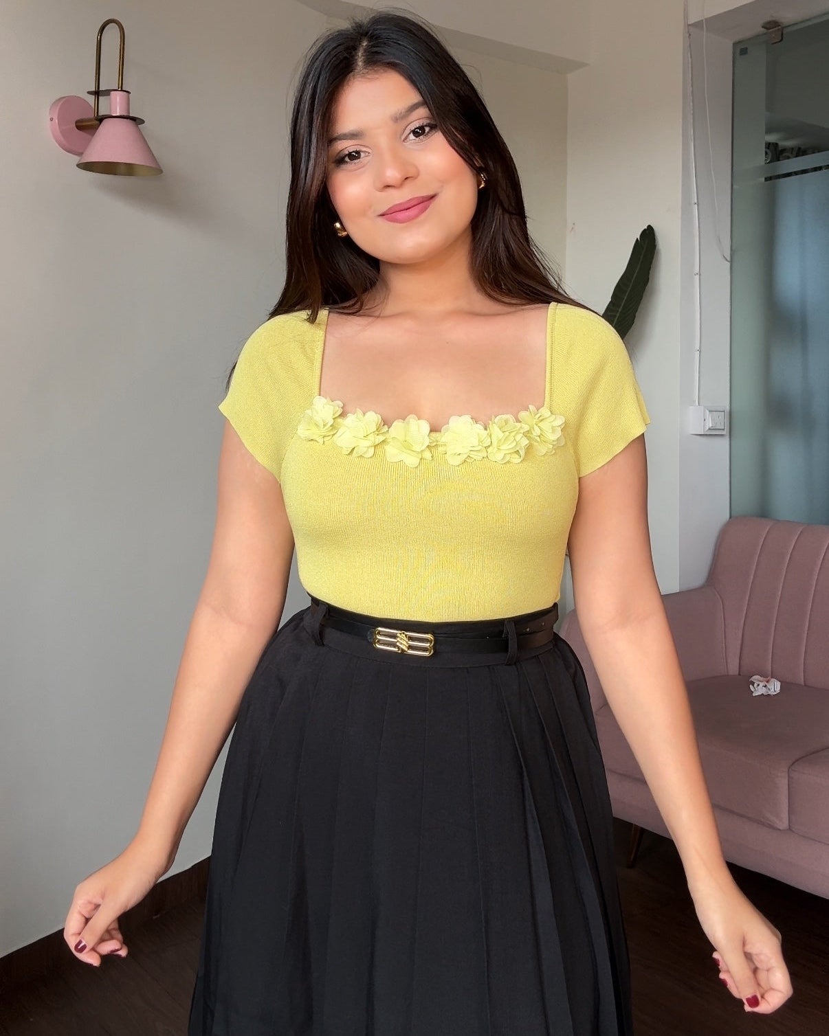 Flower Detailing Square Neck Summer Top