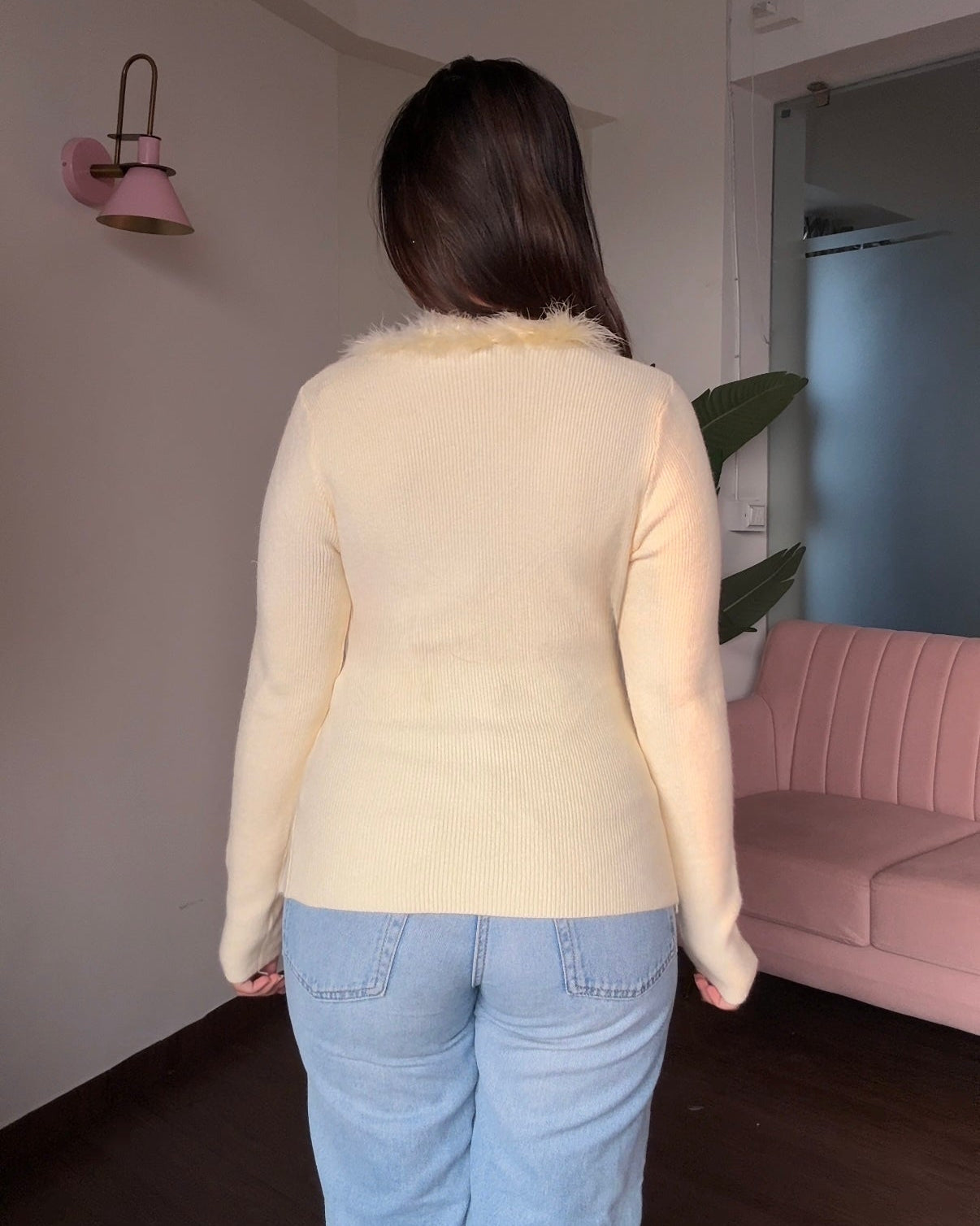 Fur Detailing Criss Cross Full Sleeve Top