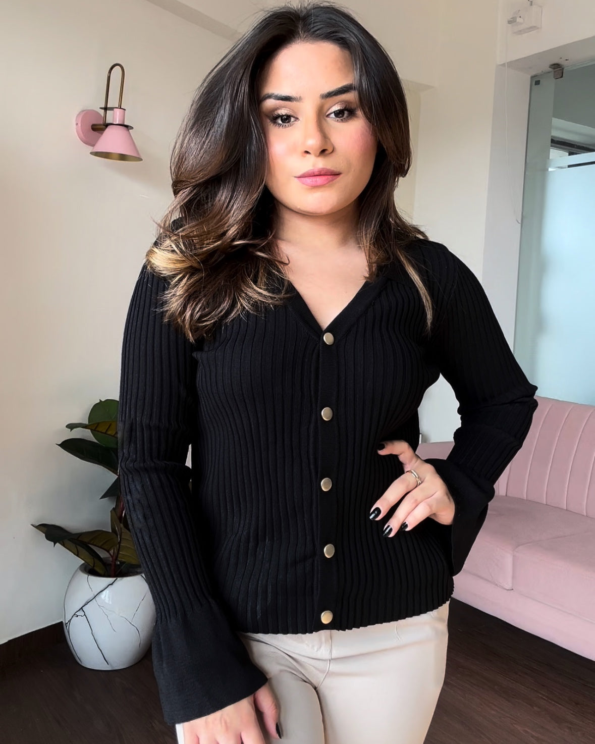 Golden Button Bodycon Sweater