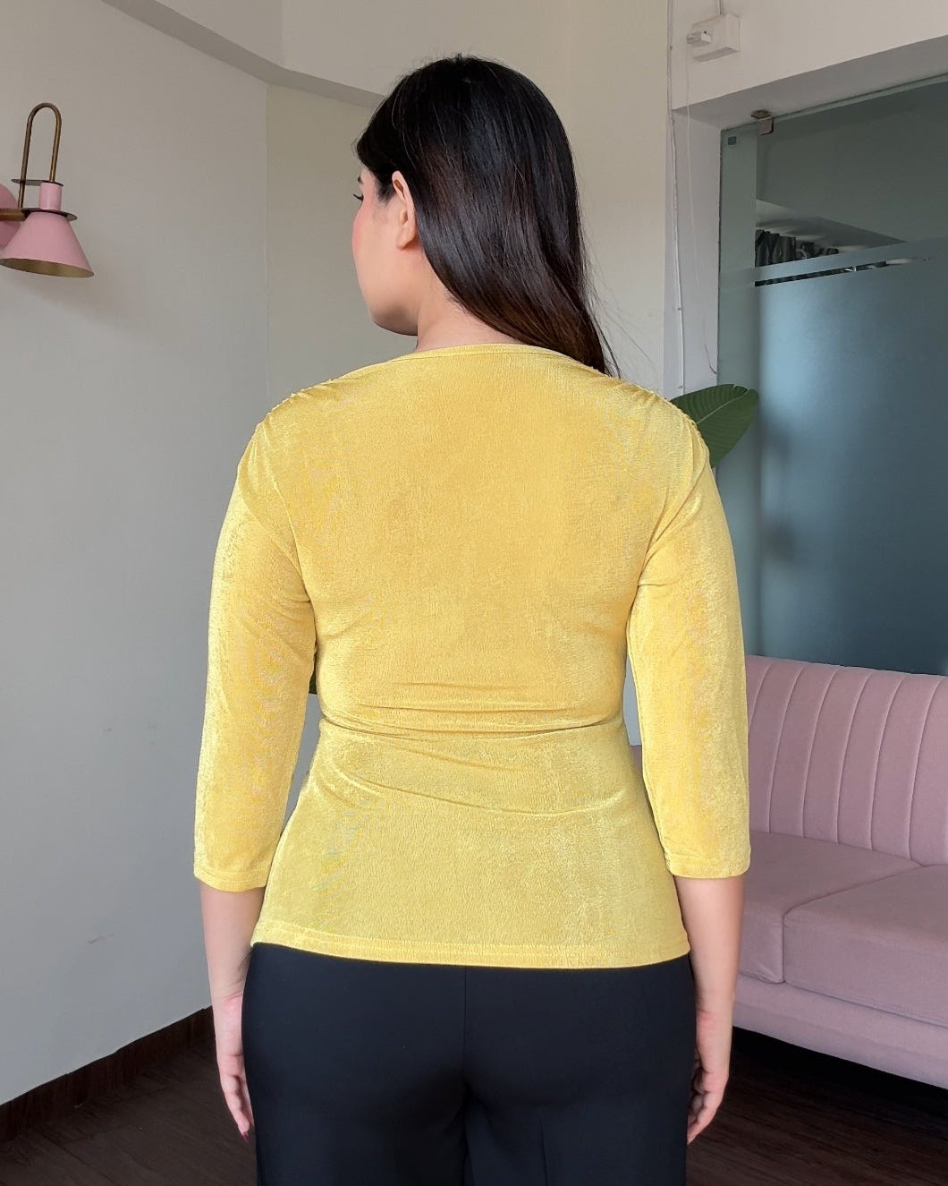 Half Sleeve Twist Knot V Neck Top
