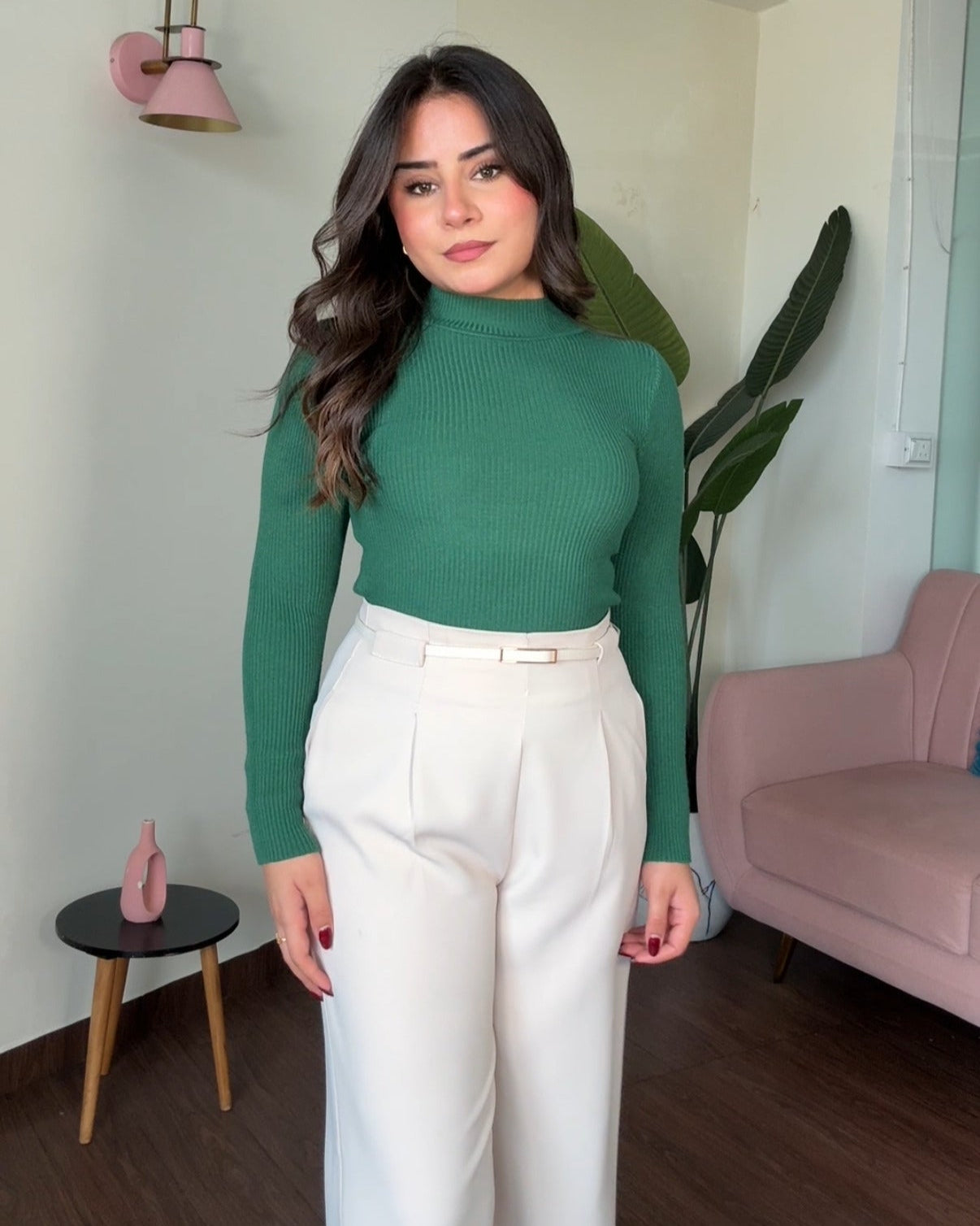 High Neck Ribbed Knitted Top