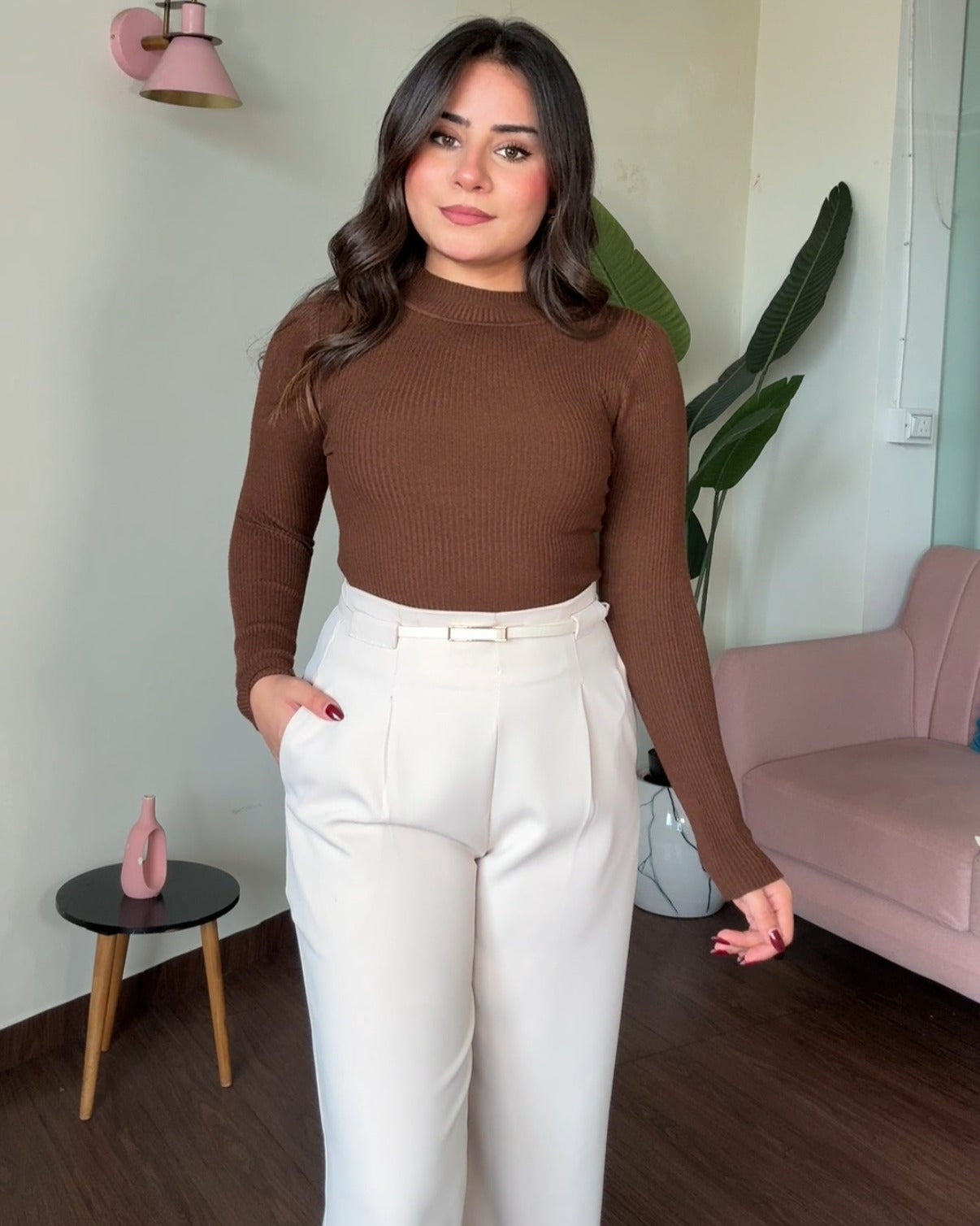 High Neck Ribbed Knitted Top