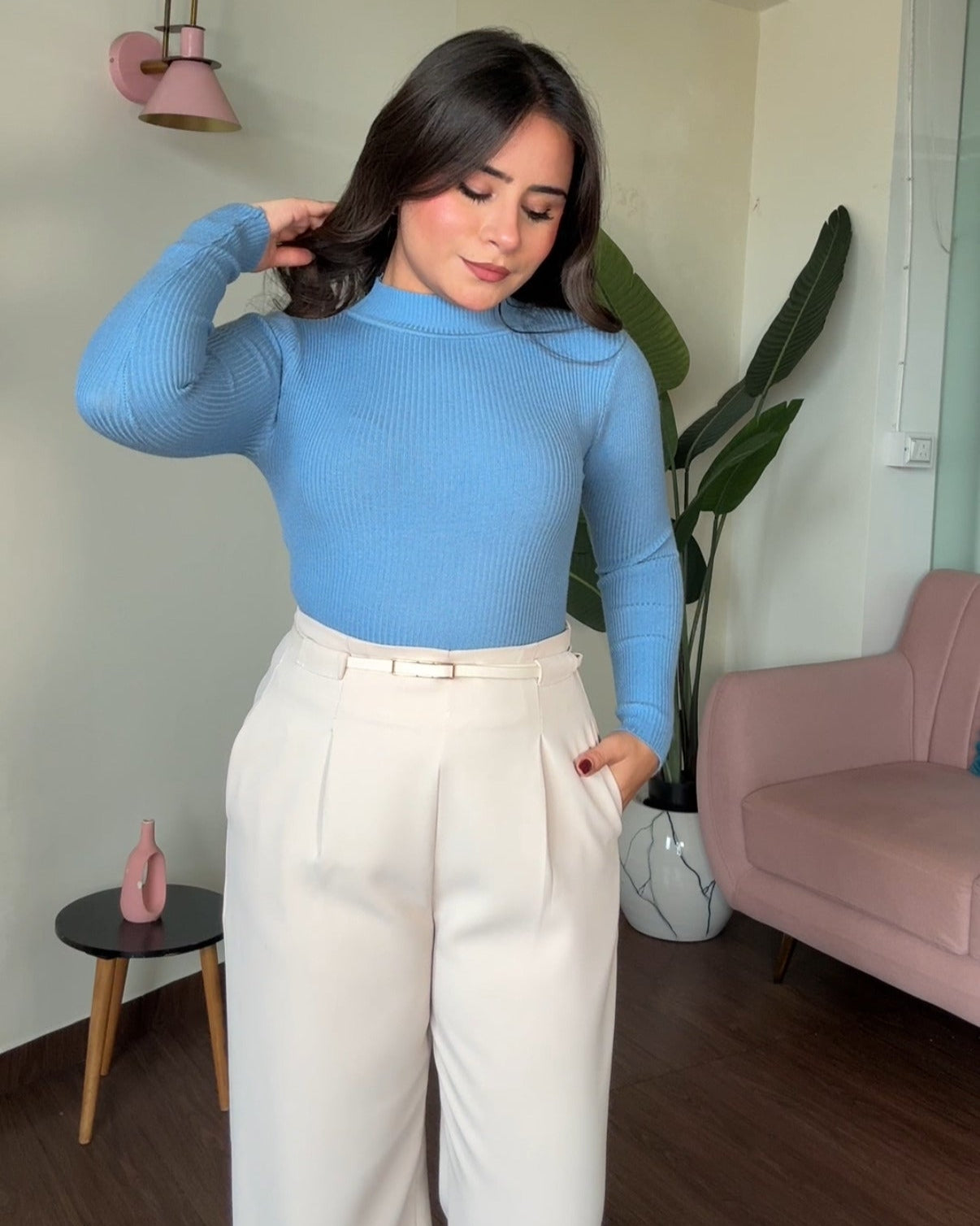 High Neck Ribbed Knitted Top