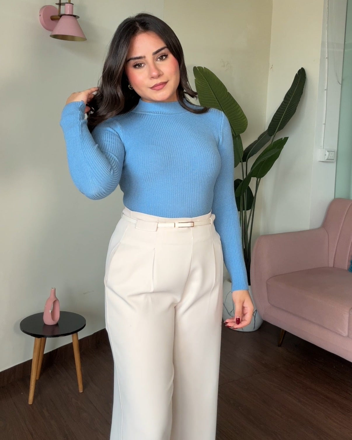 High Neck Ribbed Knitted Top