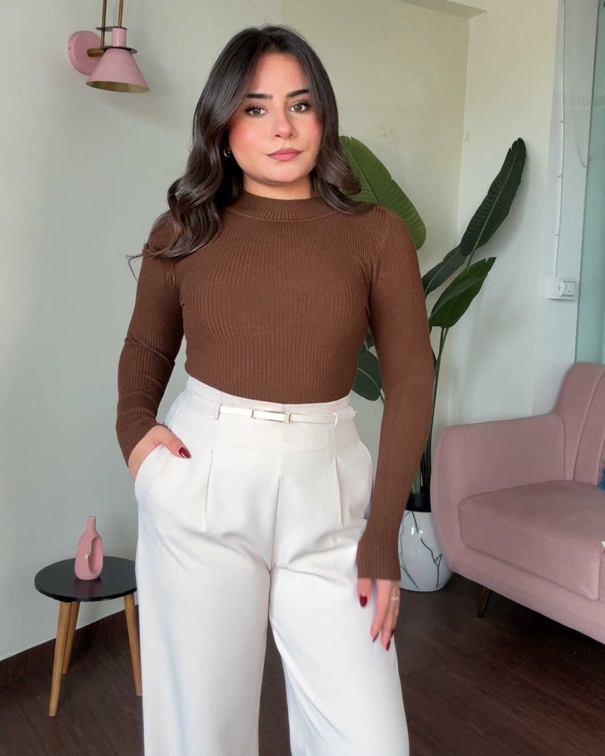 High Neck Ribbed Knitted Top