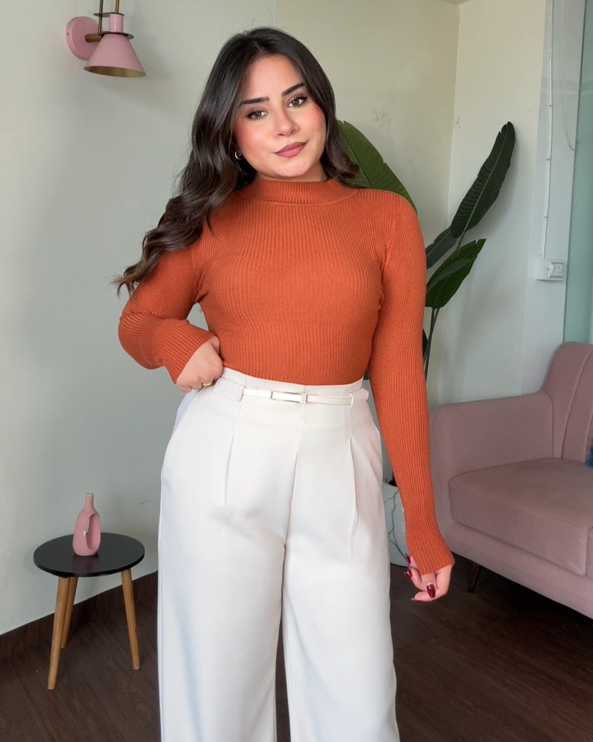 High Neck Ribbed Knitted Top