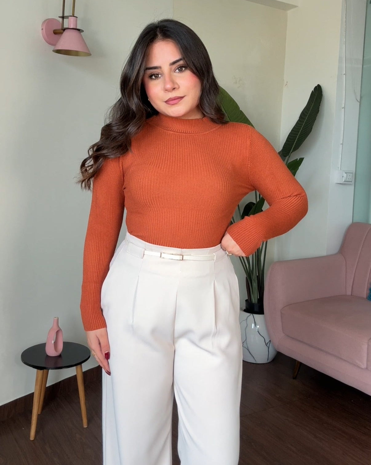 High Neck Ribbed Knitted Top