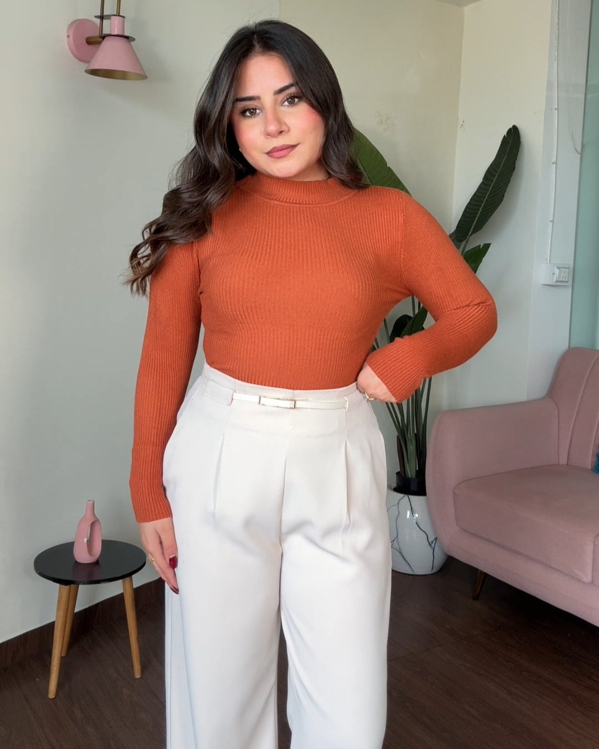 High Neck Ribbed Knitted Top