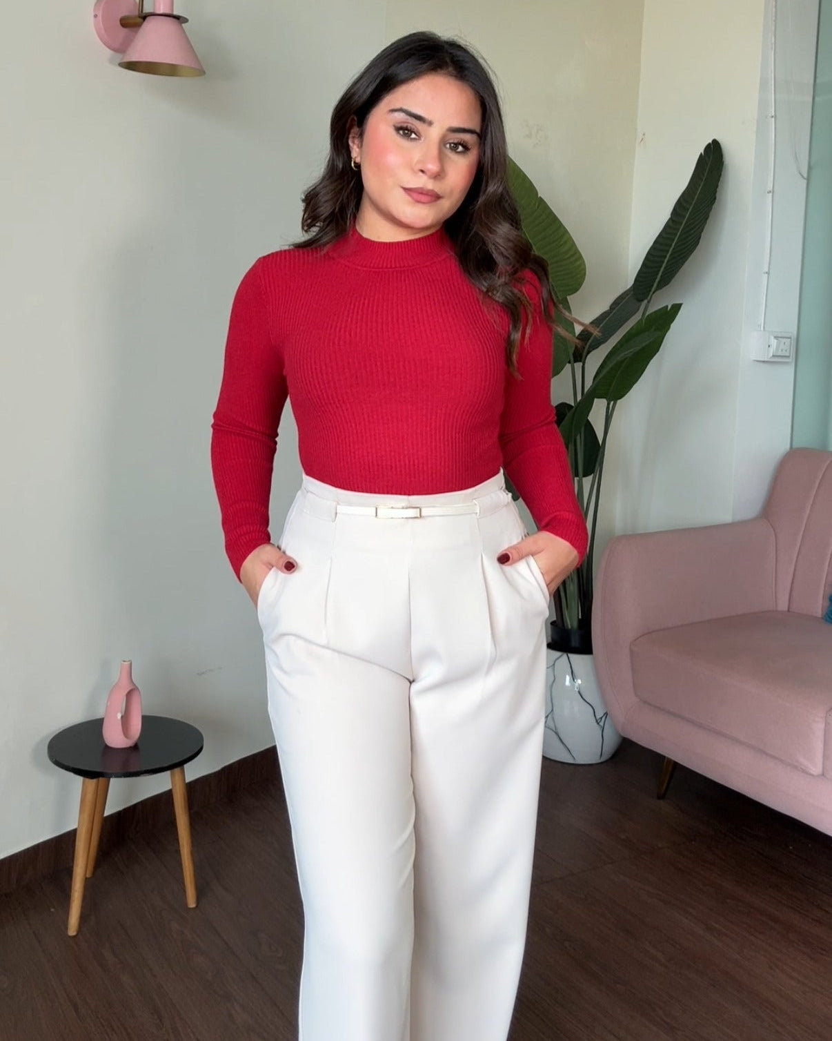 High Neck Ribbed Knitted Top