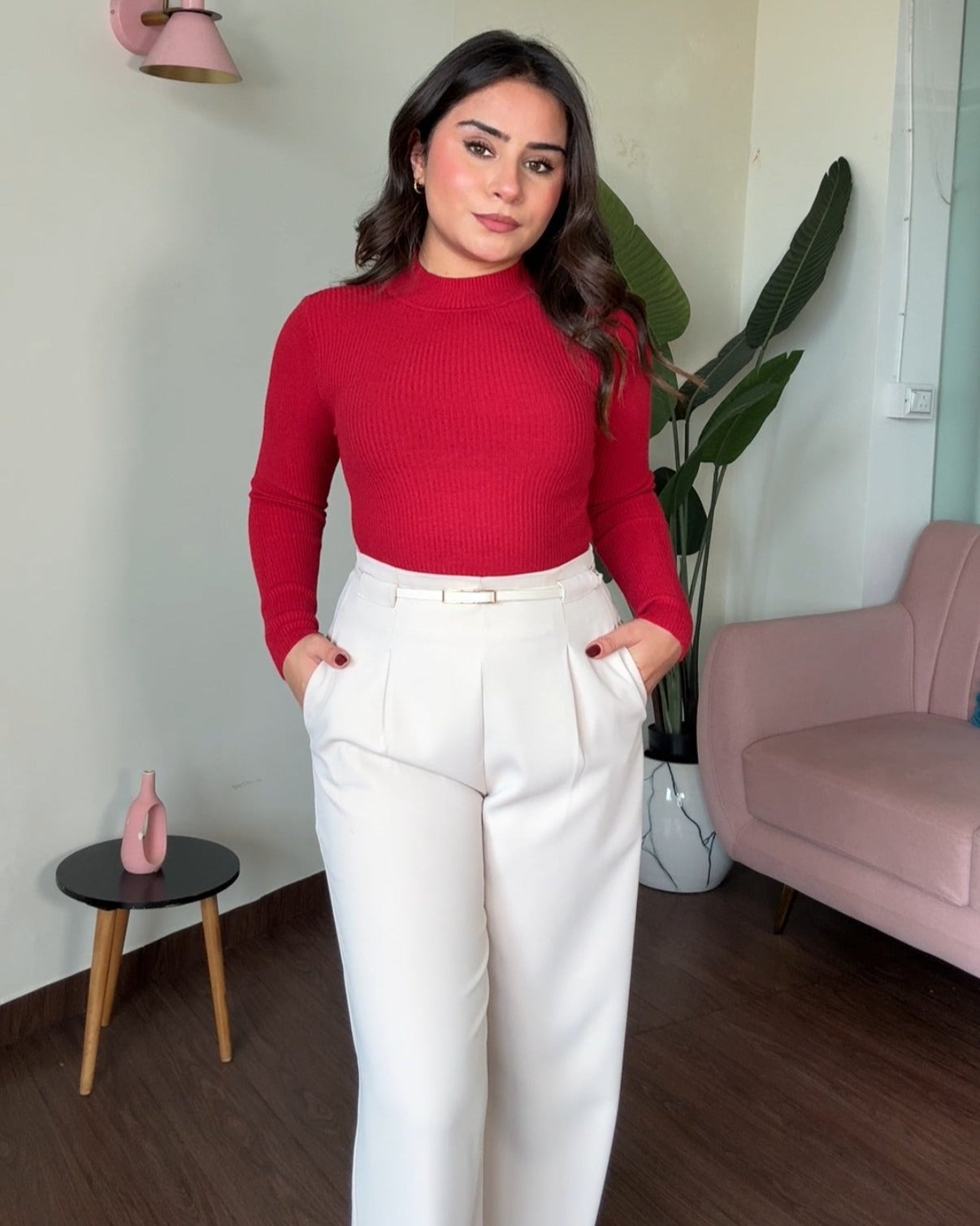 High Neck Ribbed Knitted Top