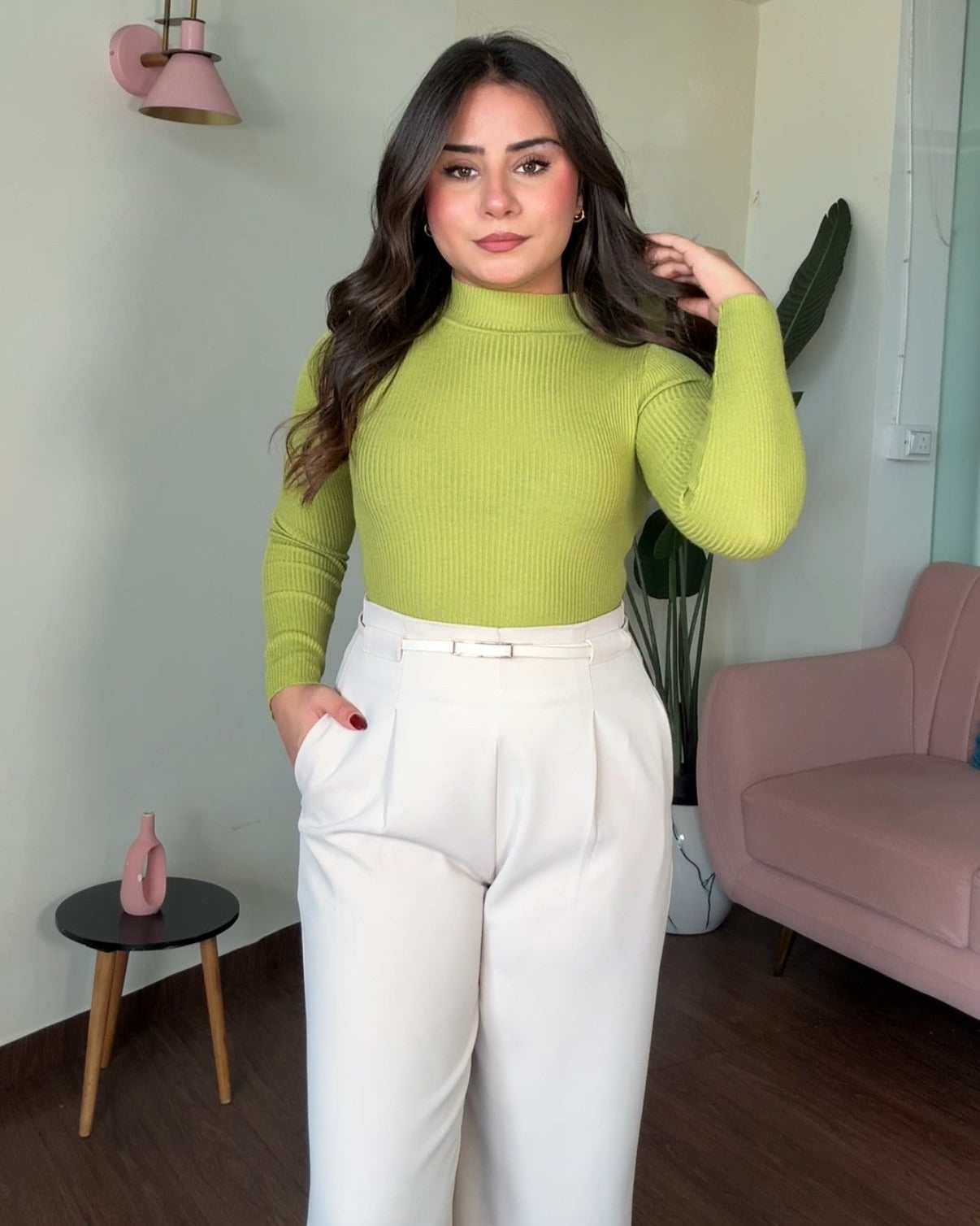 High Neck Ribbed Knitted Top