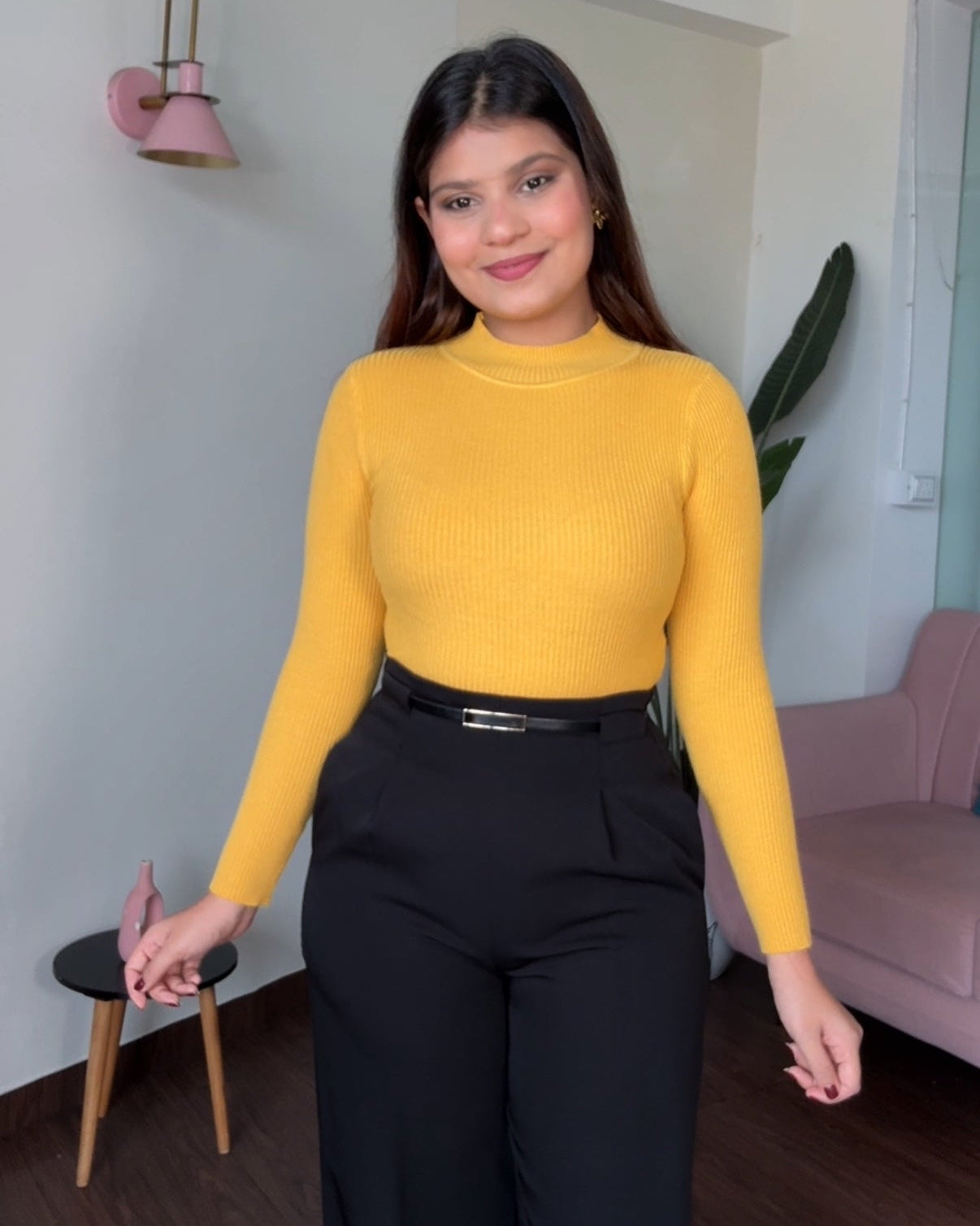 High Neck Ribbed Knitted Top